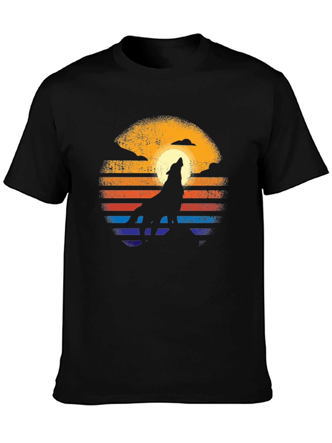 Retro Wolf Howl T-Shirt - Sunset Design