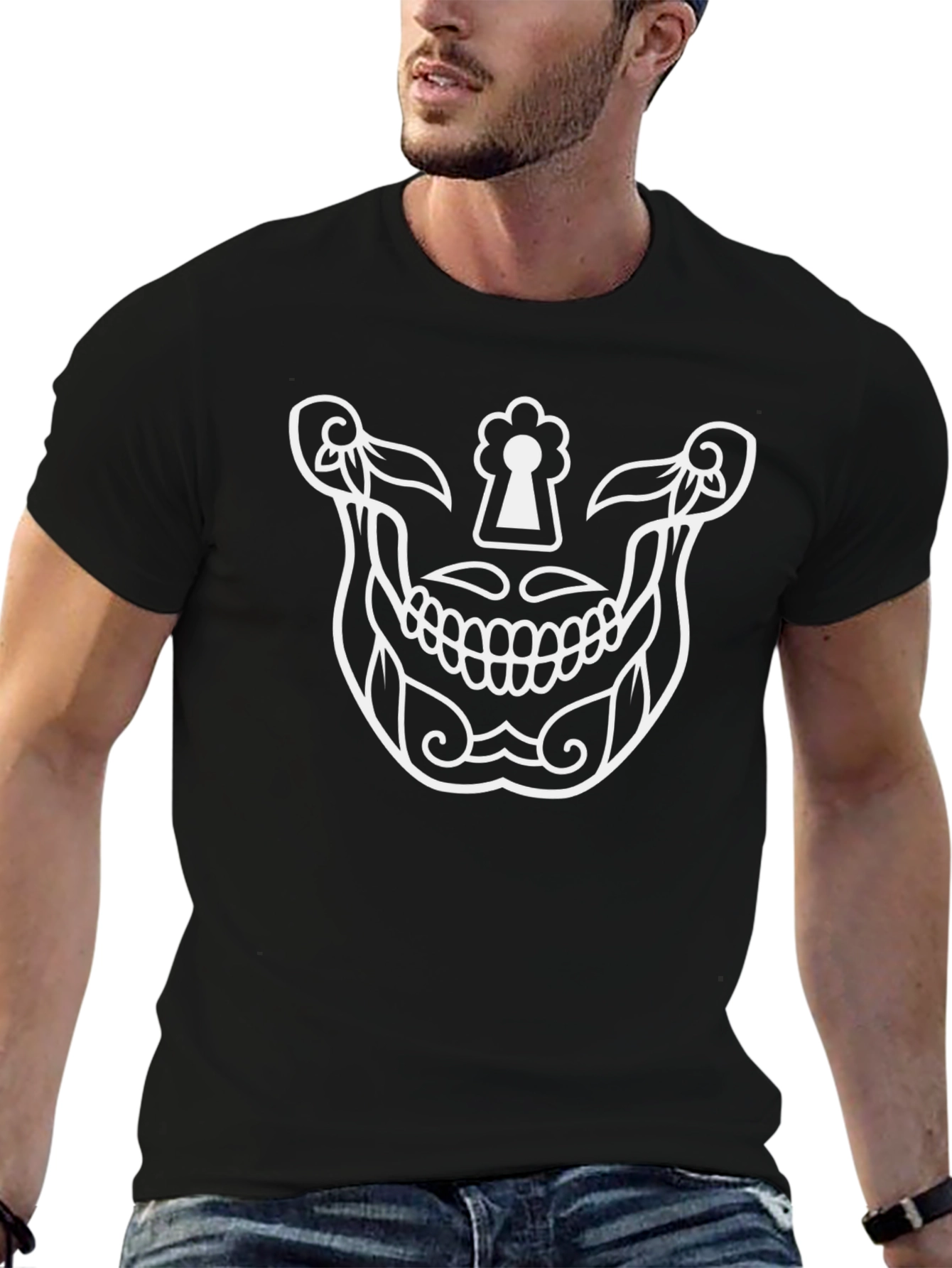 Skull Keyhole Graphic Tee - Unique Design T-Shirt