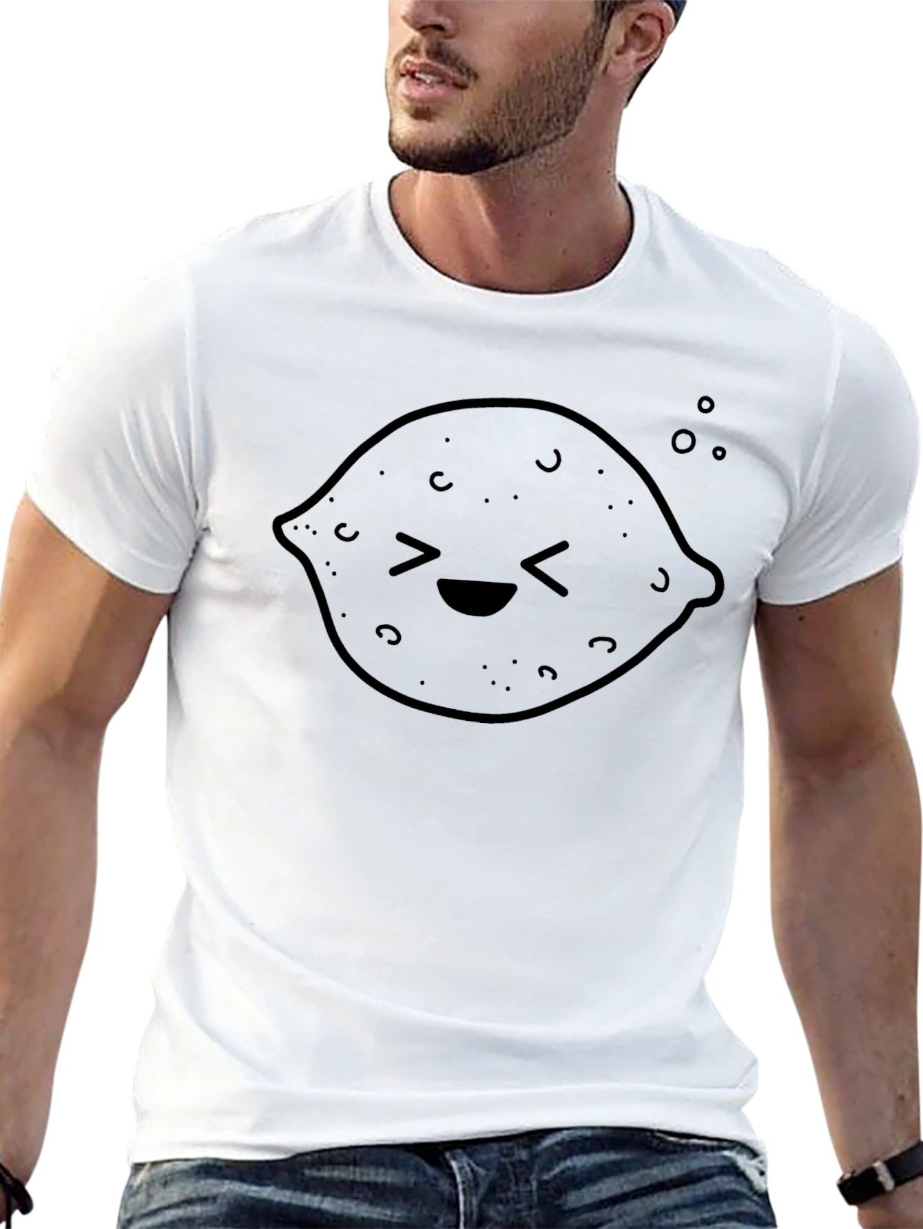 Happy Lemon Graphic Tee - Soft Black Cotton T-Shirt