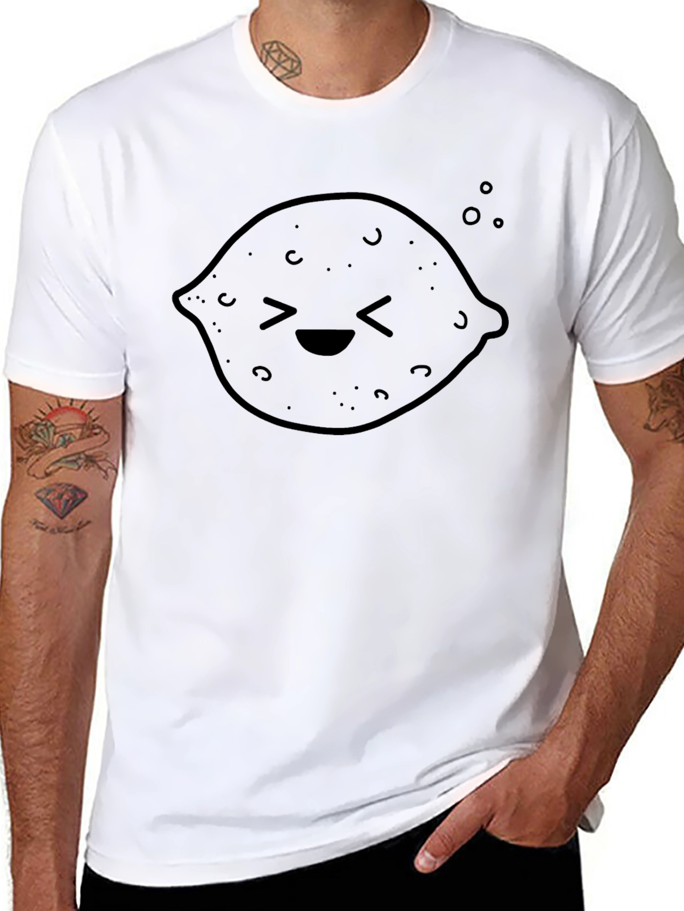 Happy Lemon Graphic Tee - Soft Black Cotton T-Shirt