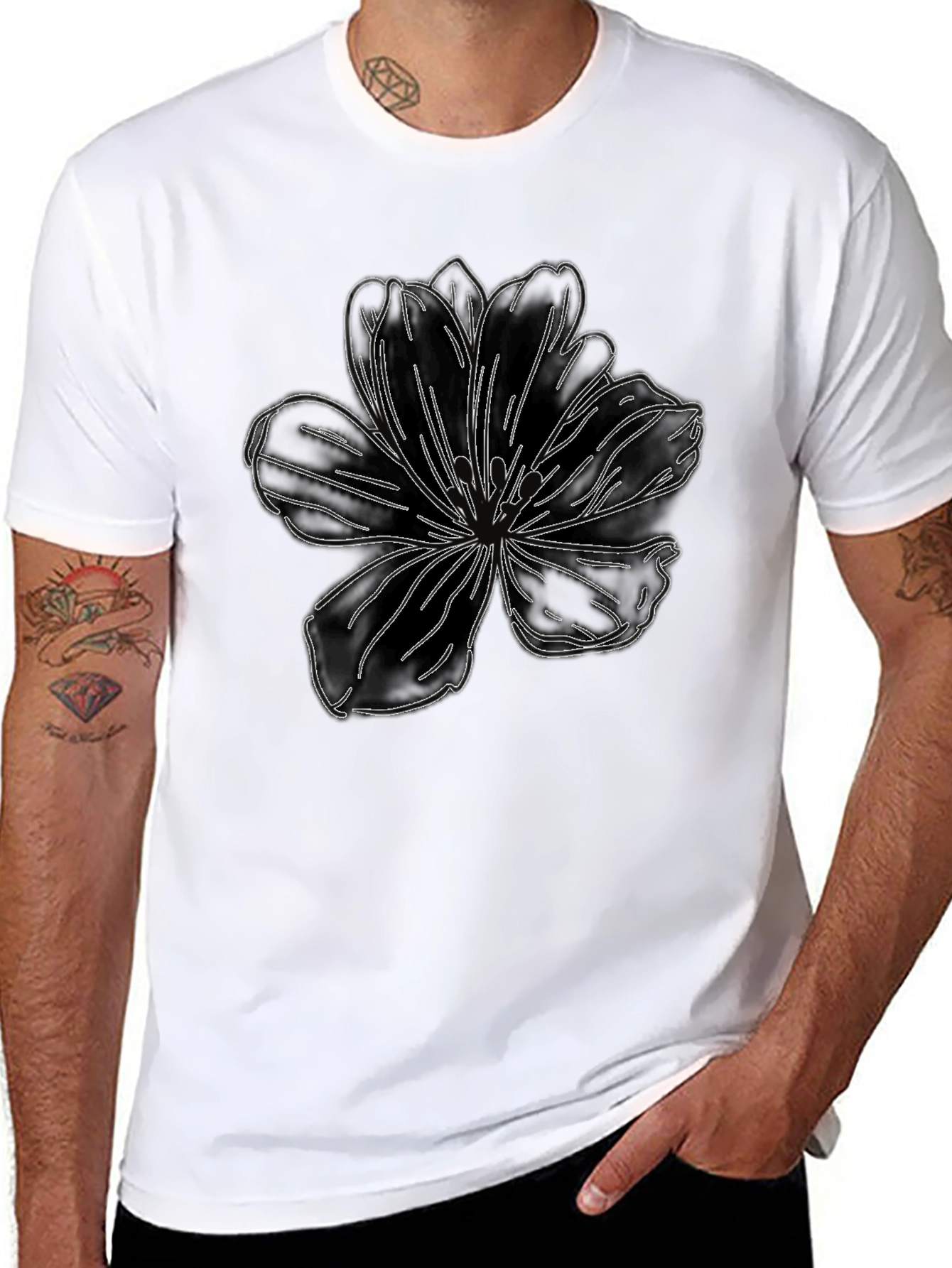 Black Floral Outline Graphic Tee