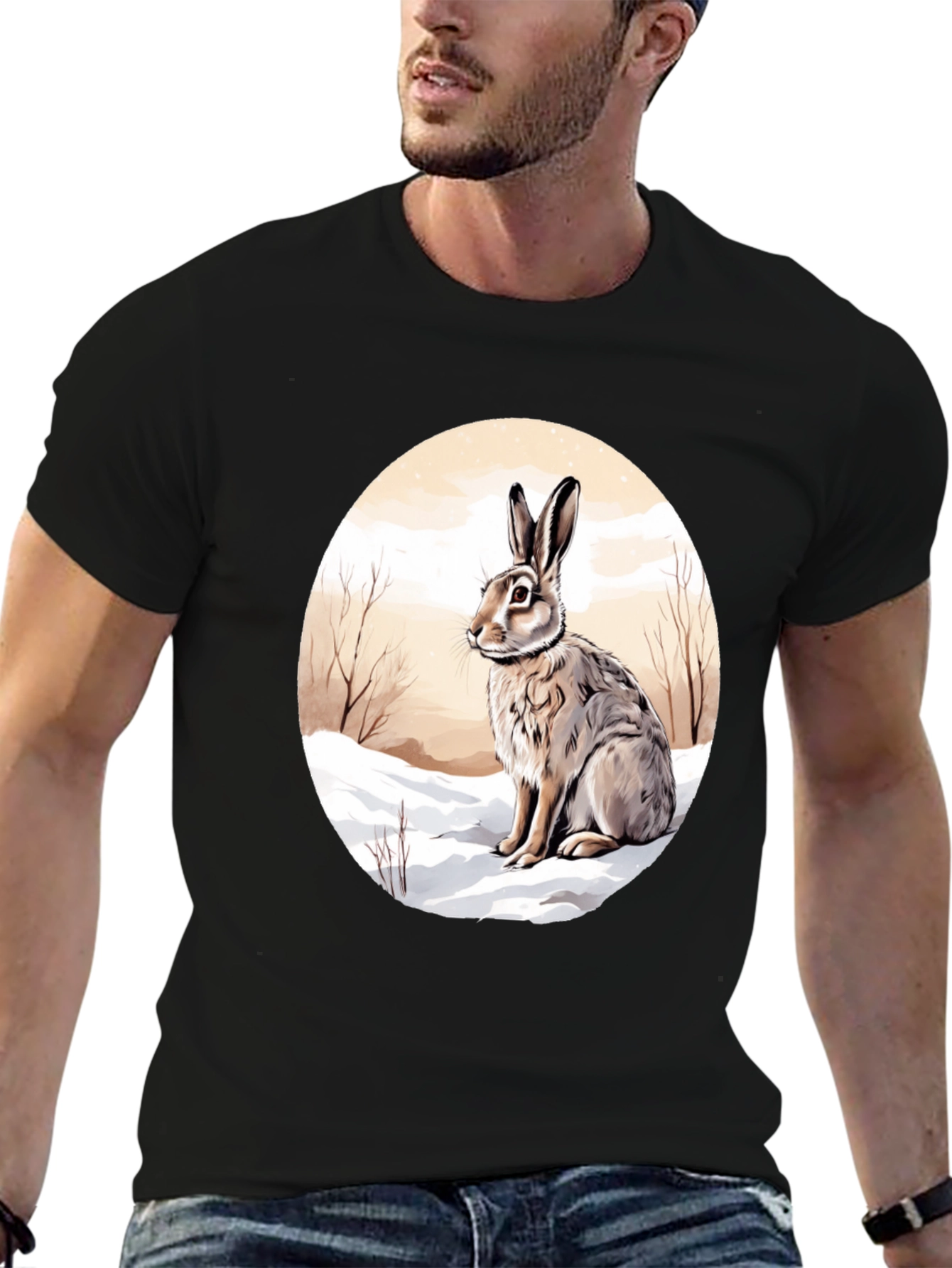 Rabbit in Winter T-Shirt - Round Graphic Tee