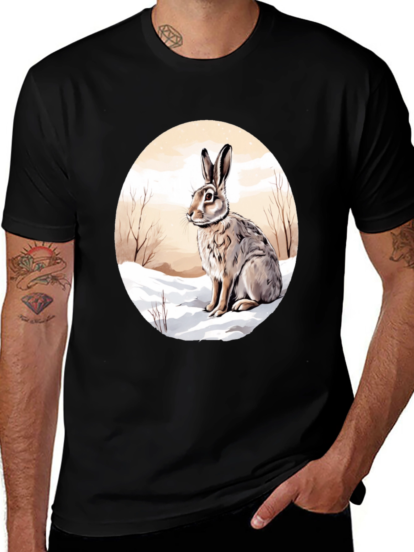 Rabbit in Winter T-Shirt - Round Graphic Tee