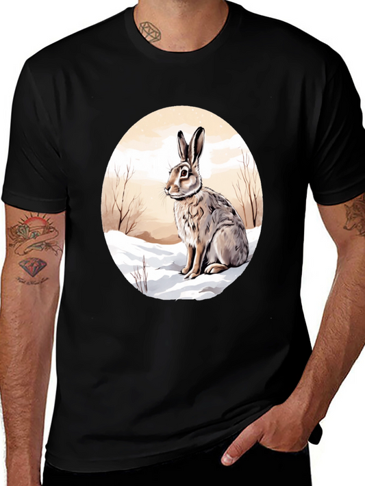 Rabbit in Winter T-Shirt - Round Graphic Tee