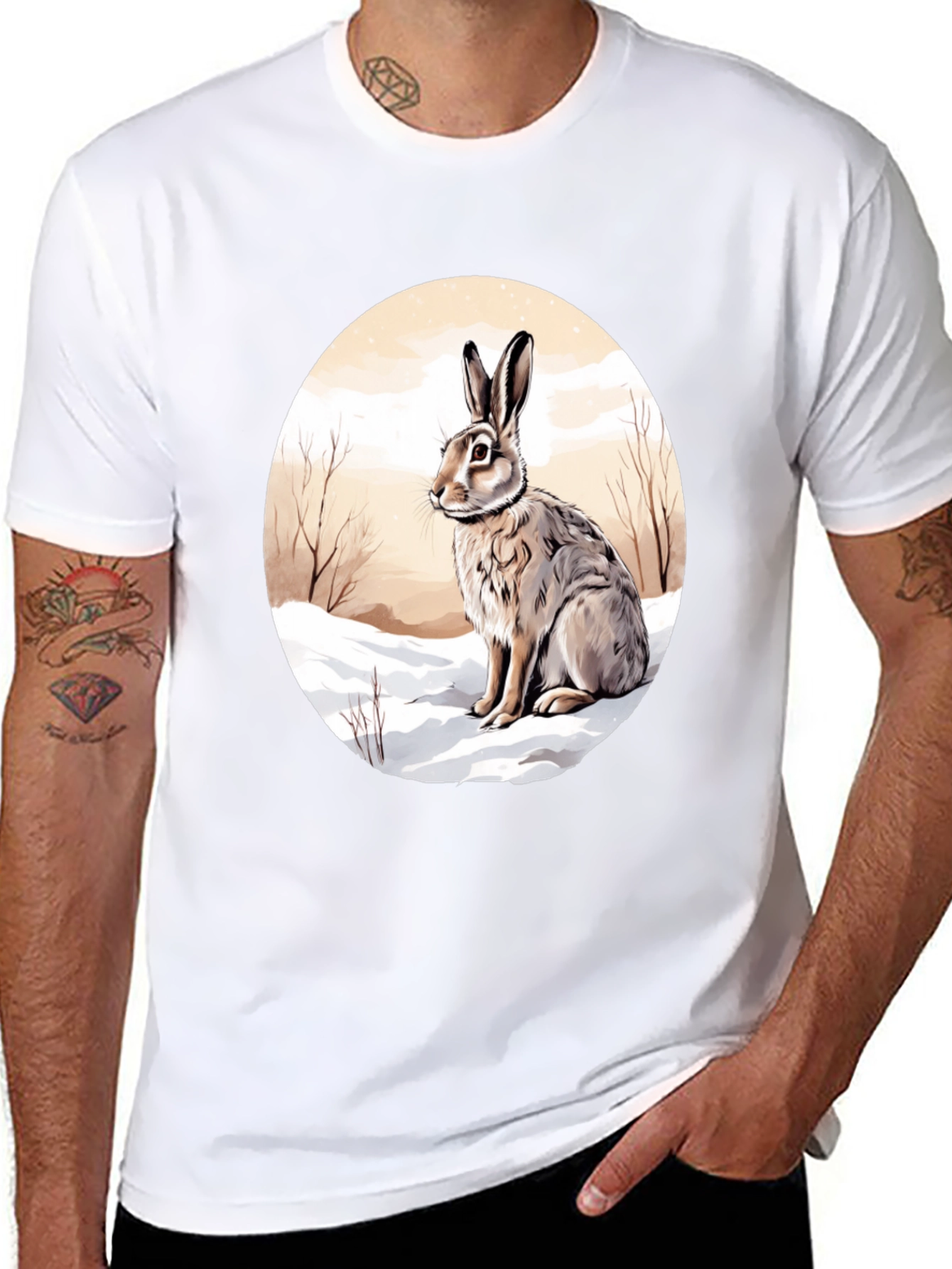 Rabbit in Winter T-Shirt - Round Graphic Tee