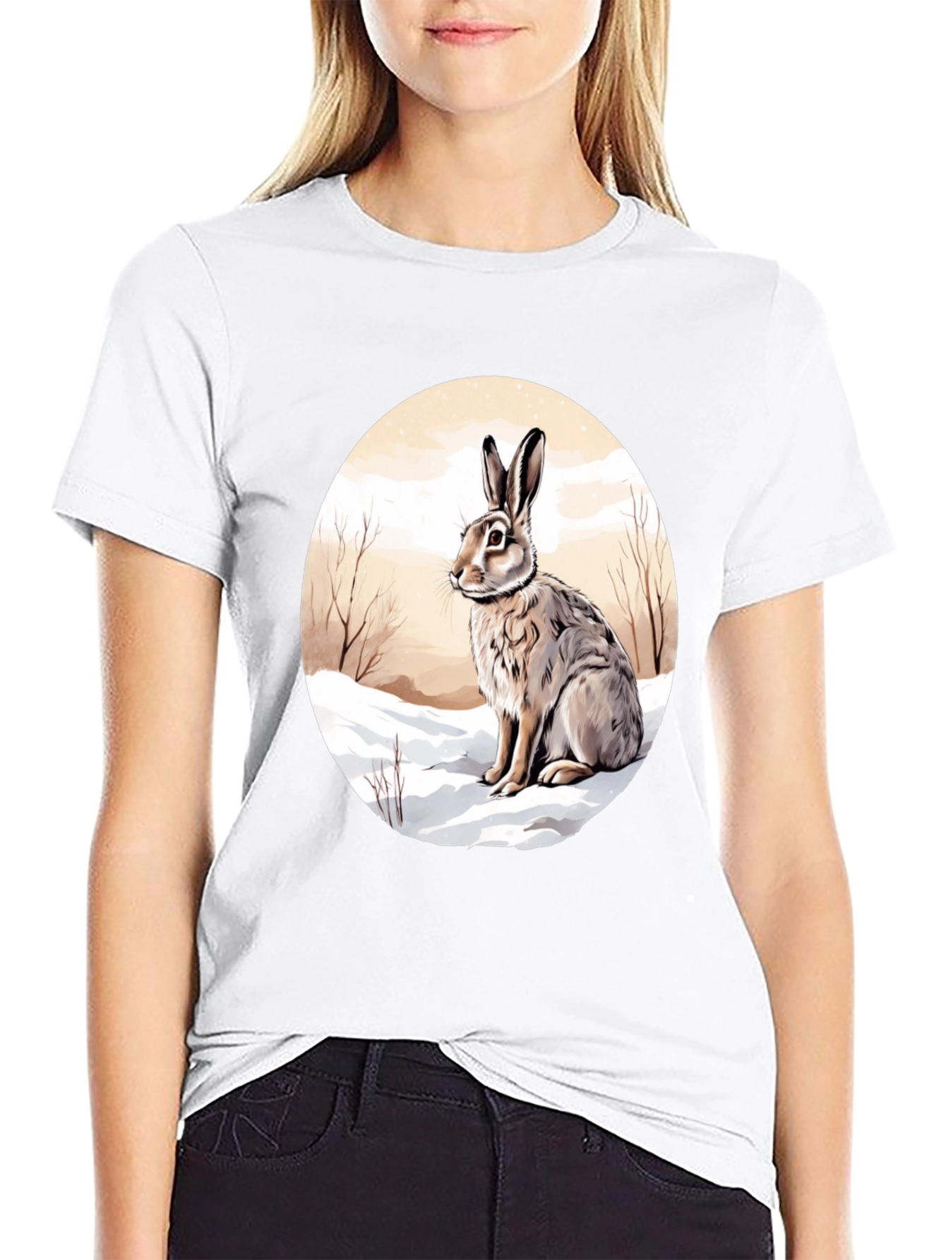 Rabbit in Winter T-Shirt - Round Graphic Tee