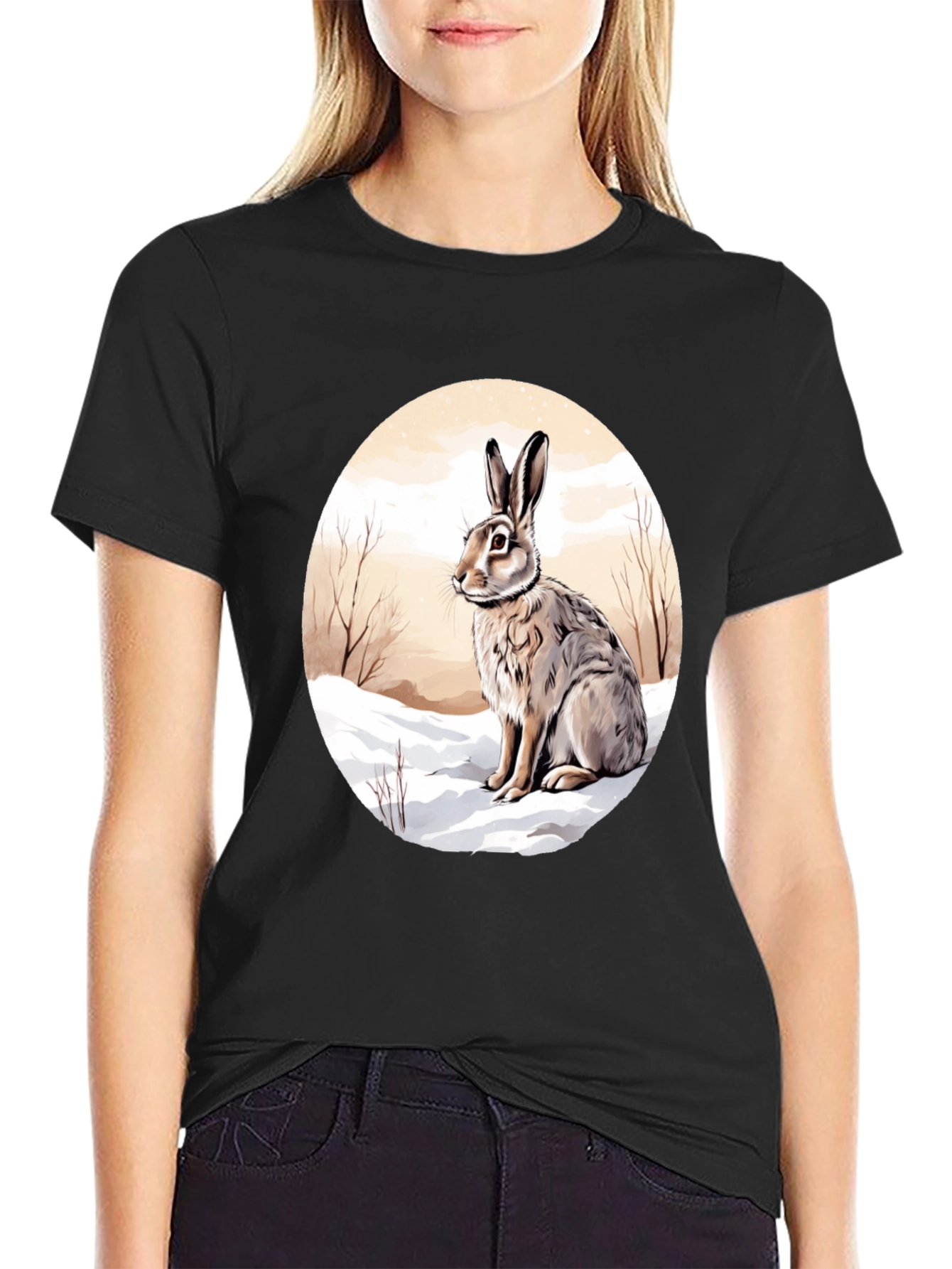 Rabbit in Winter T-Shirt - Round Graphic Tee