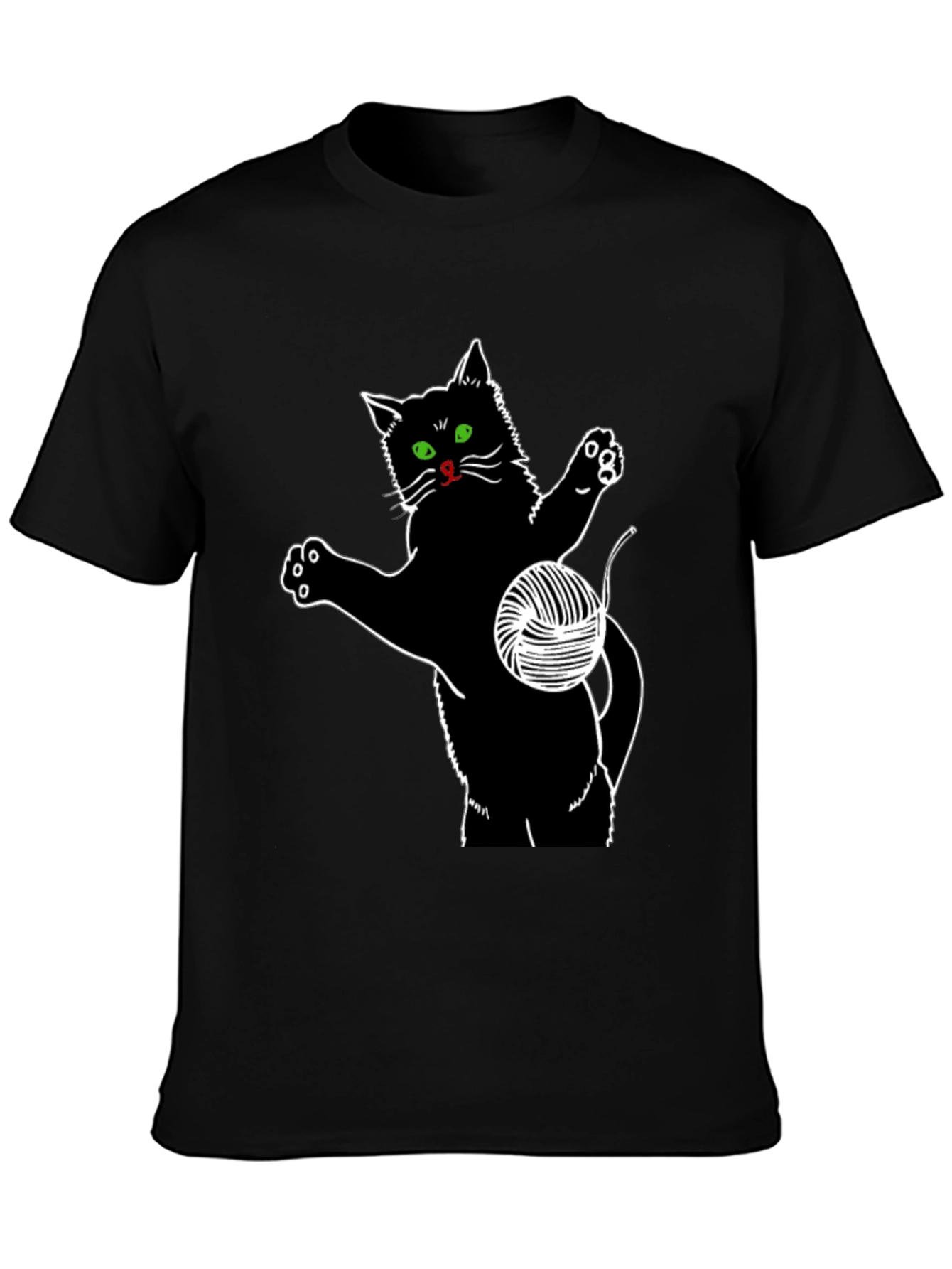 Black Cat T-Shirt with Yarn Ball Graphic