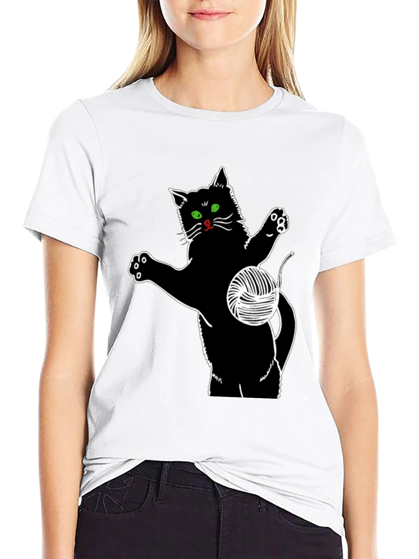 Black Cat T-Shirt with Yarn Ball Graphic