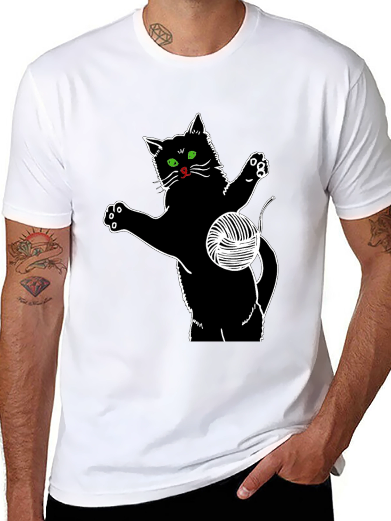 Black Cat T-Shirt with Yarn Ball Graphic