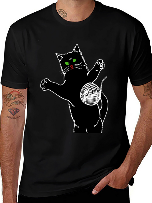 Black Cat T-Shirt with Yarn Ball Graphic