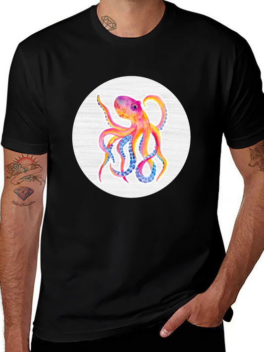 Watercolor Octopus Graphic Tee - Mens Black T-Shirt