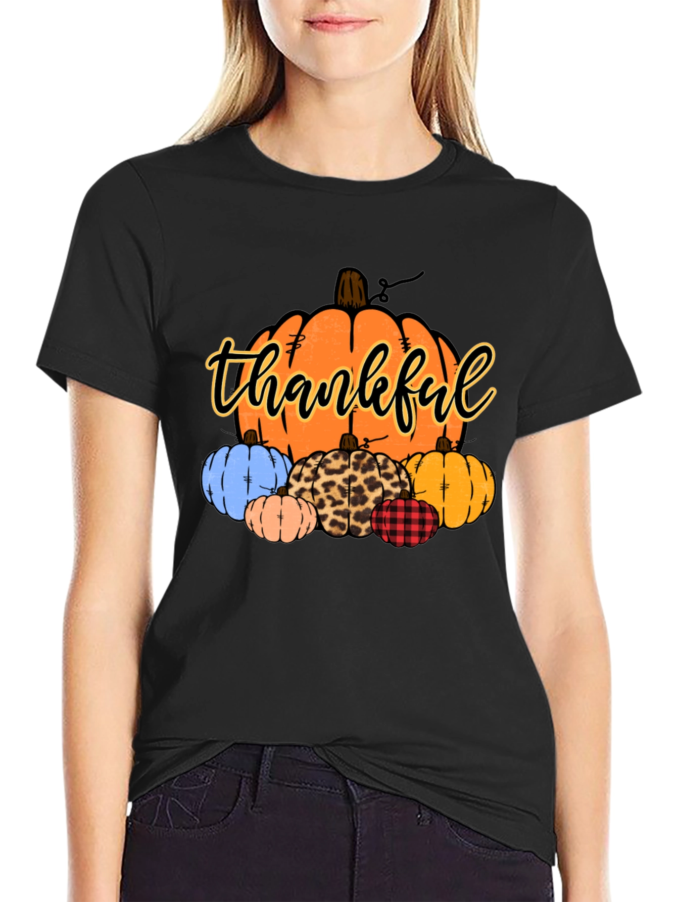 Thankful Pumpkin Patch Black T-Shirt