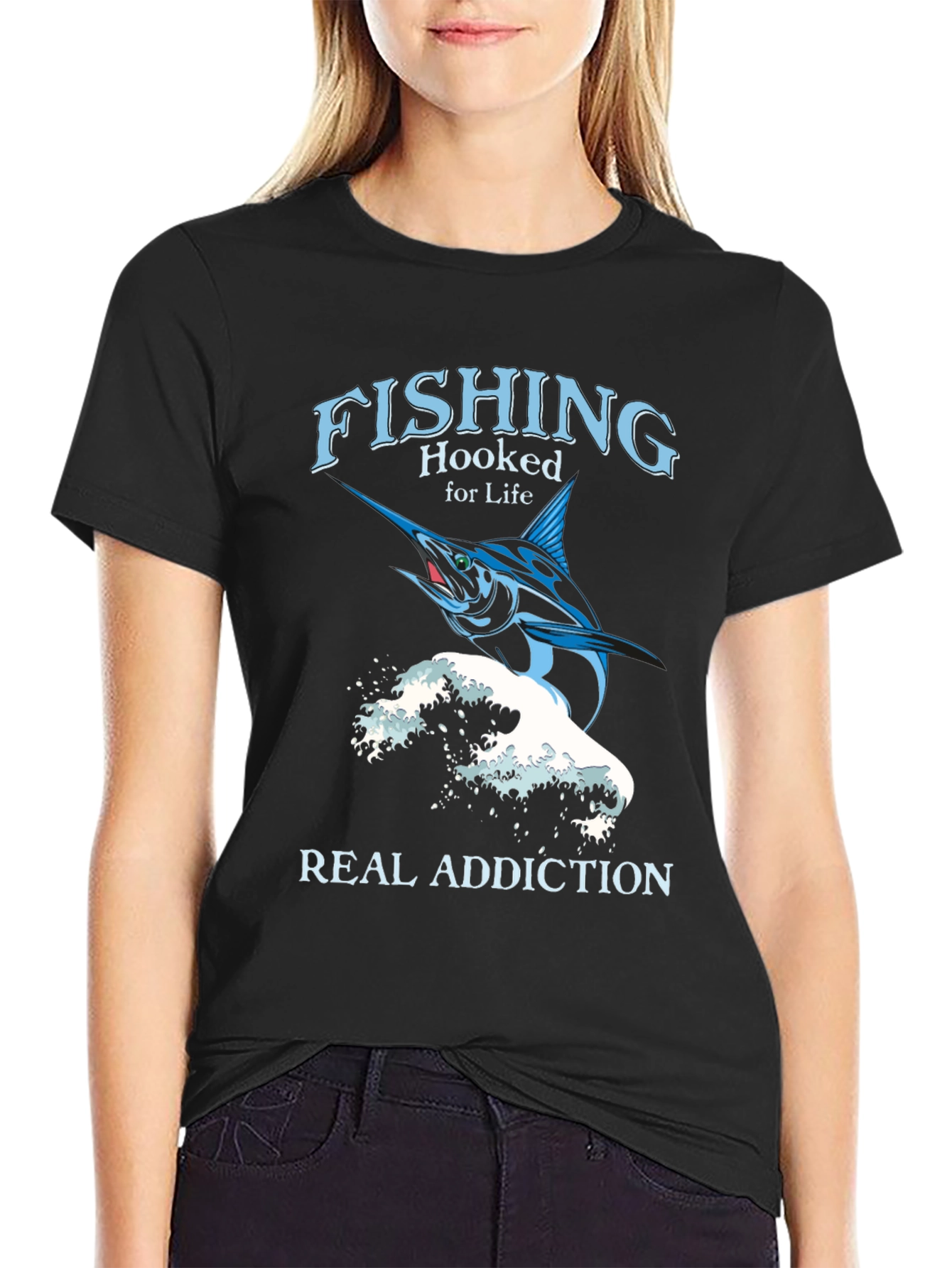 Fishing Hooked For Life Black T-Shirt