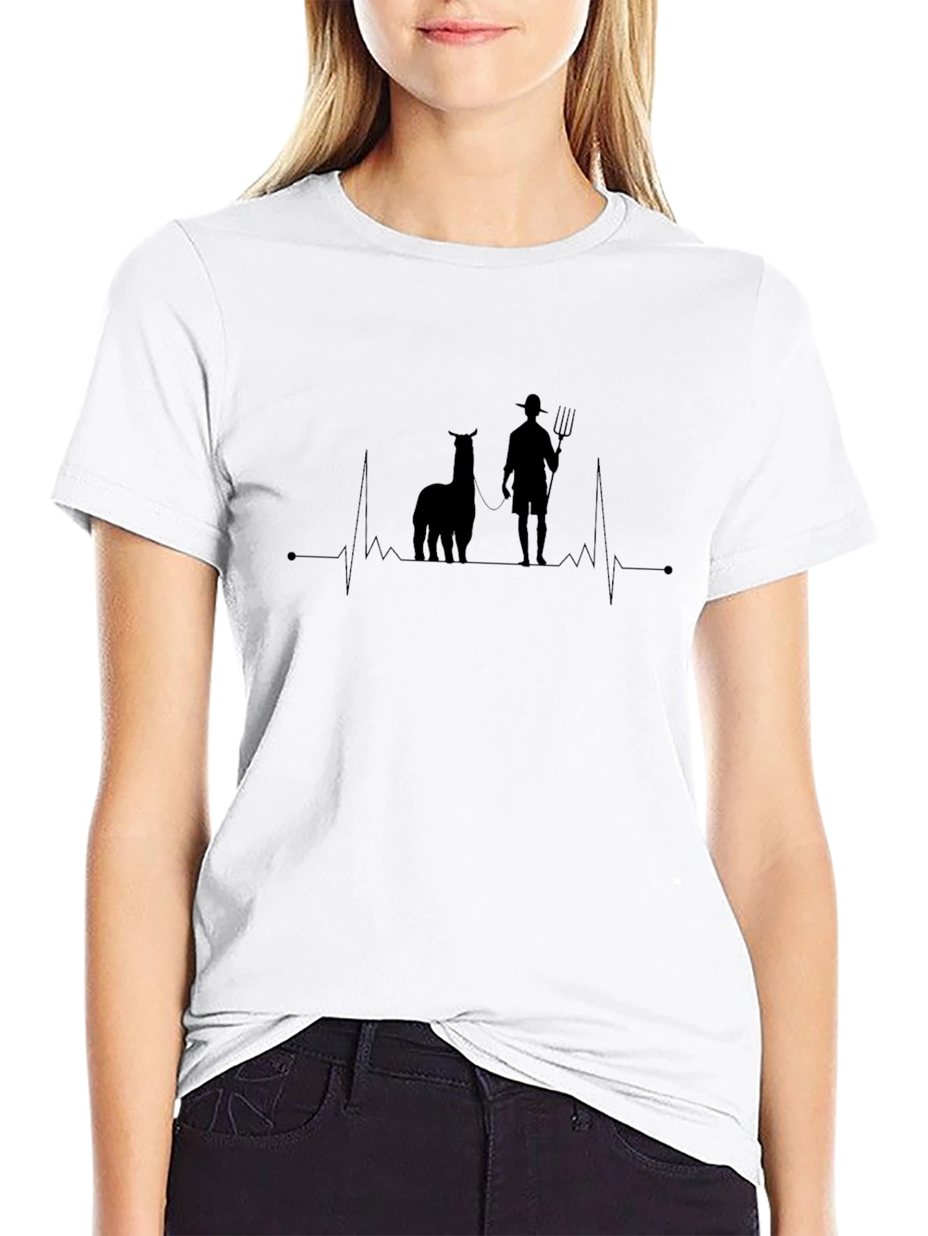 Alpaca Farmer Heartbeat T-Shirt - Black Cotton Tee