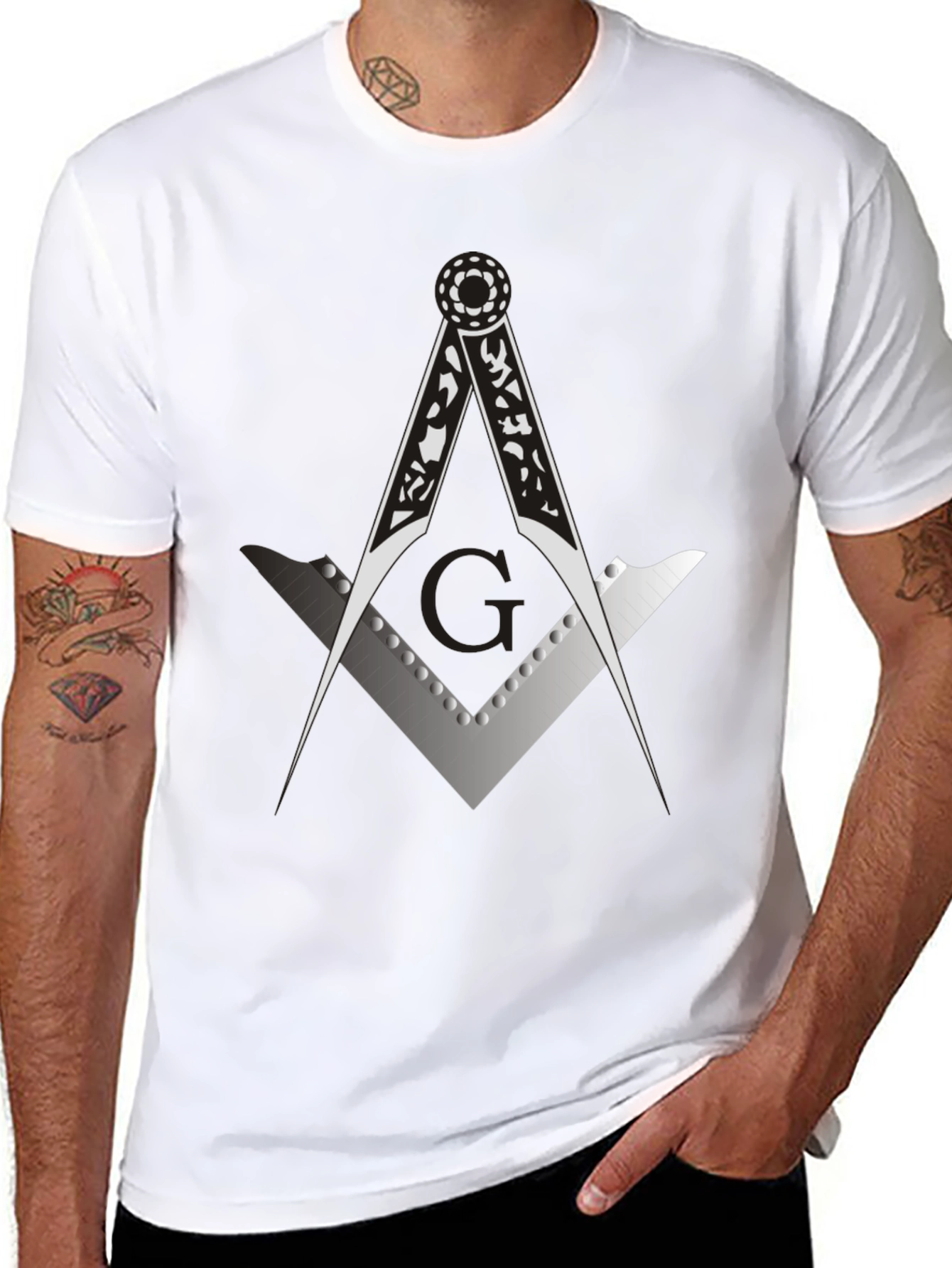 Masonic Compass & Square Black Graphic Tee