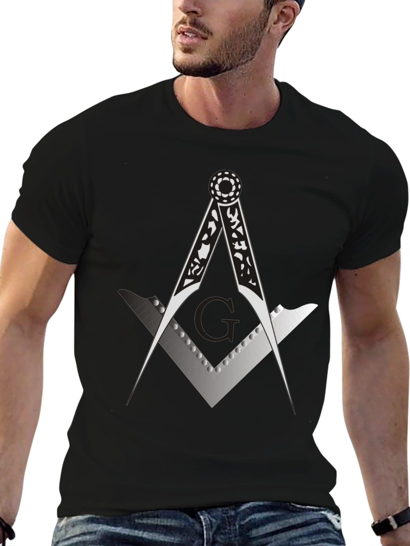 Masonic Compass & Square Black Graphic Tee