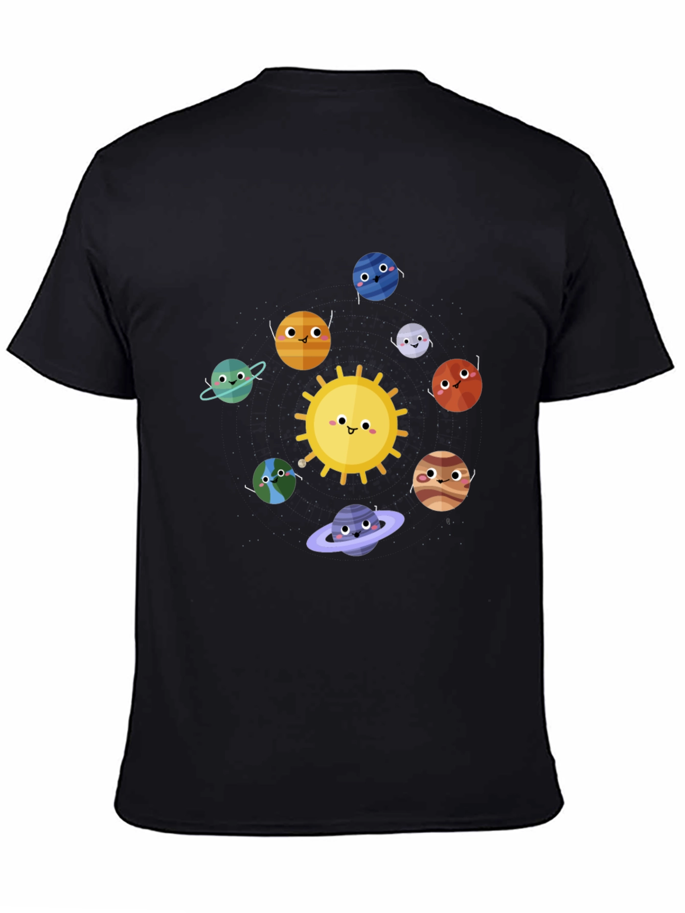 Solar System Cartoon Graphic Black T-Shirt