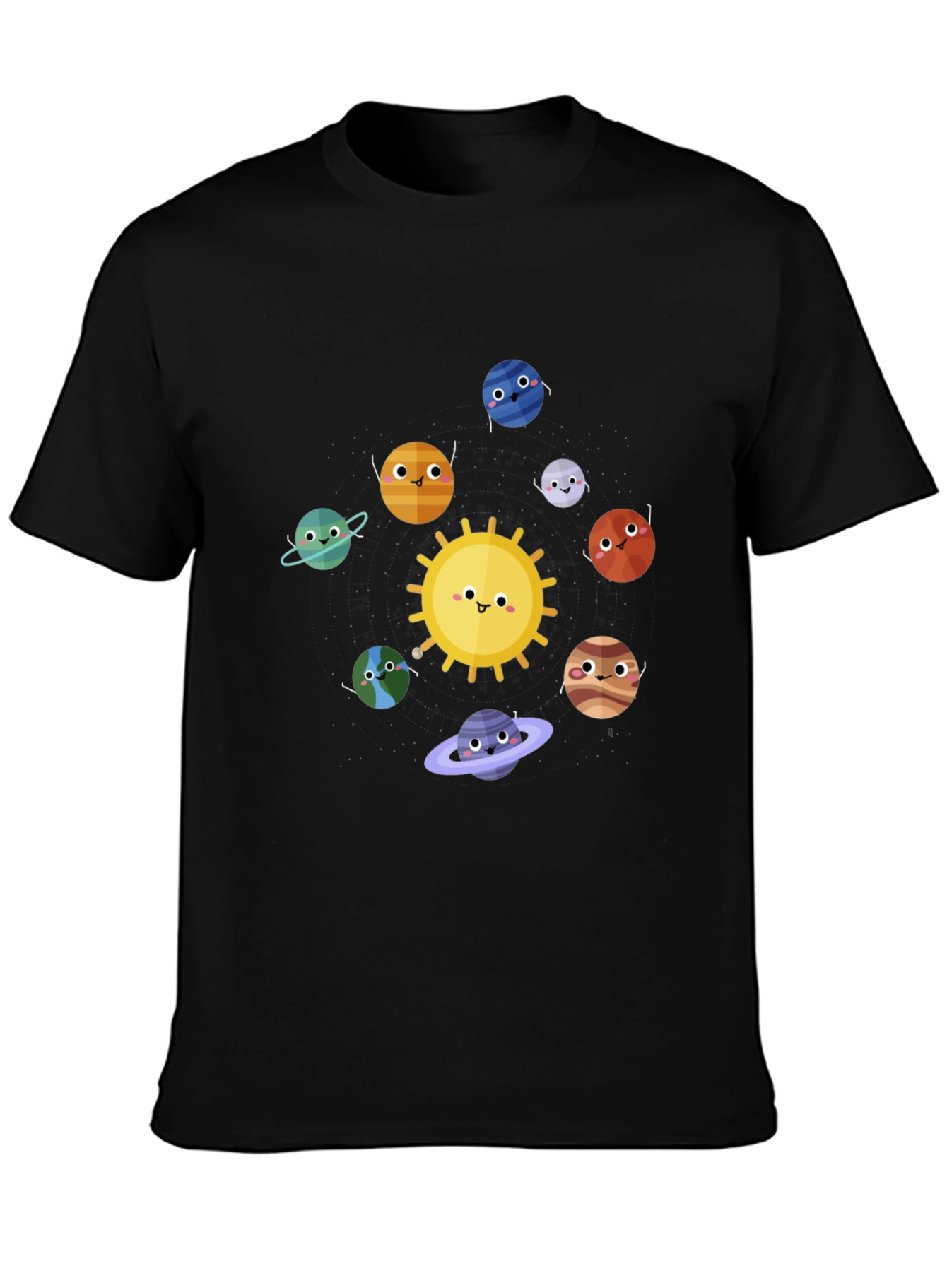 Solar System Cartoon Graphic Black T-Shirt