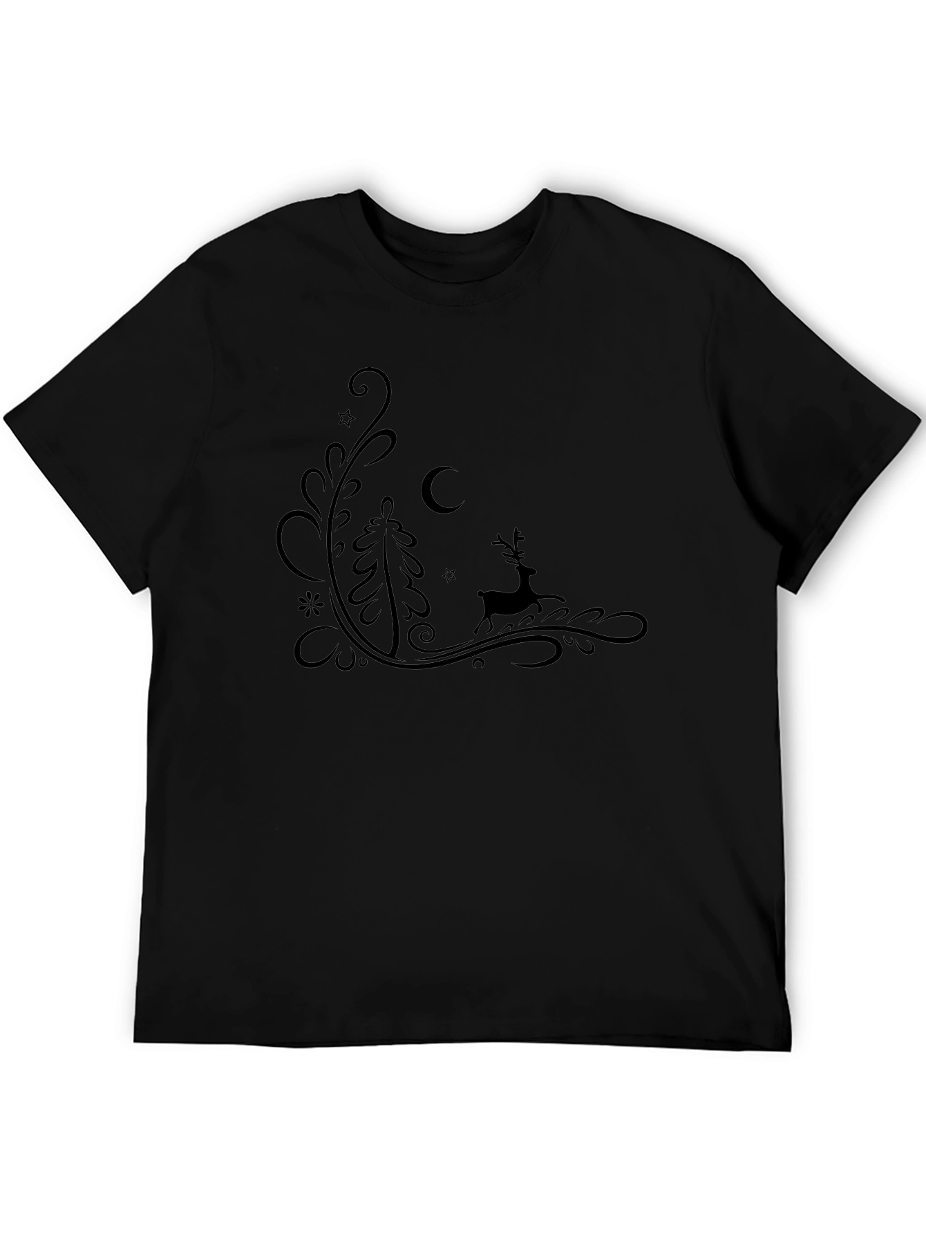 Stylish Black T-Shirt with Winter Holiday Design