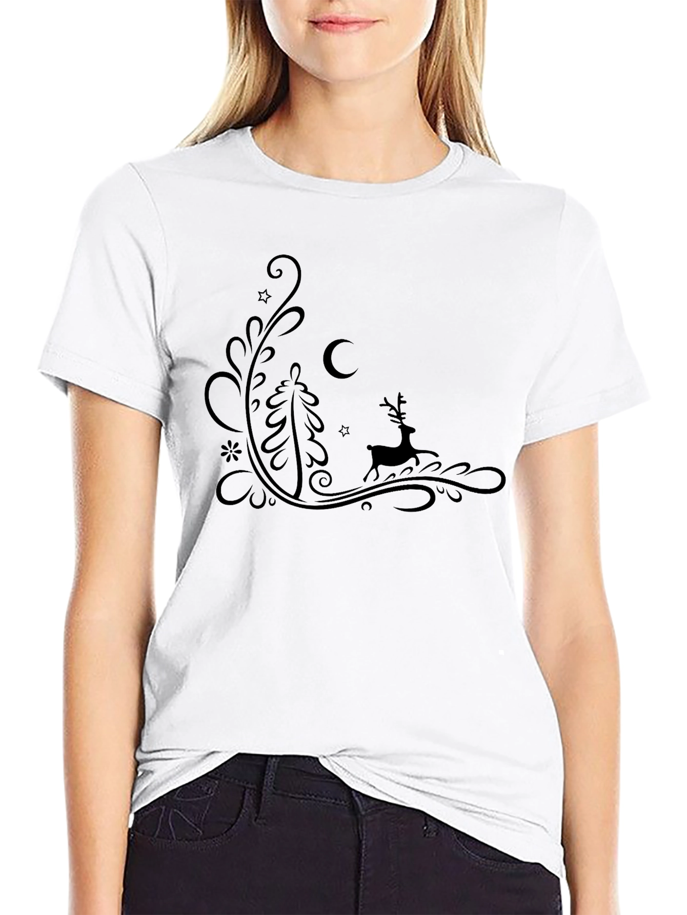 Stylish Black T-Shirt with Winter Holiday Design