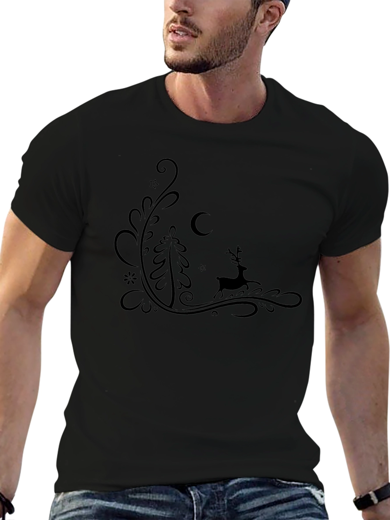 Stylish Black T-Shirt with Winter Holiday Design