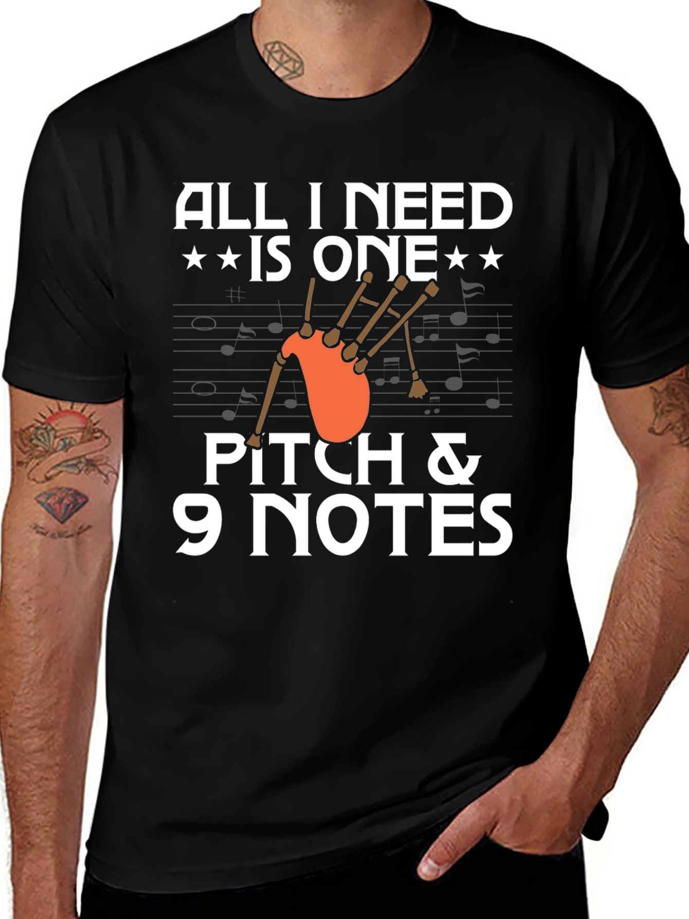 Bagpipe Music T-Shirt - Pitch & 9 Notes