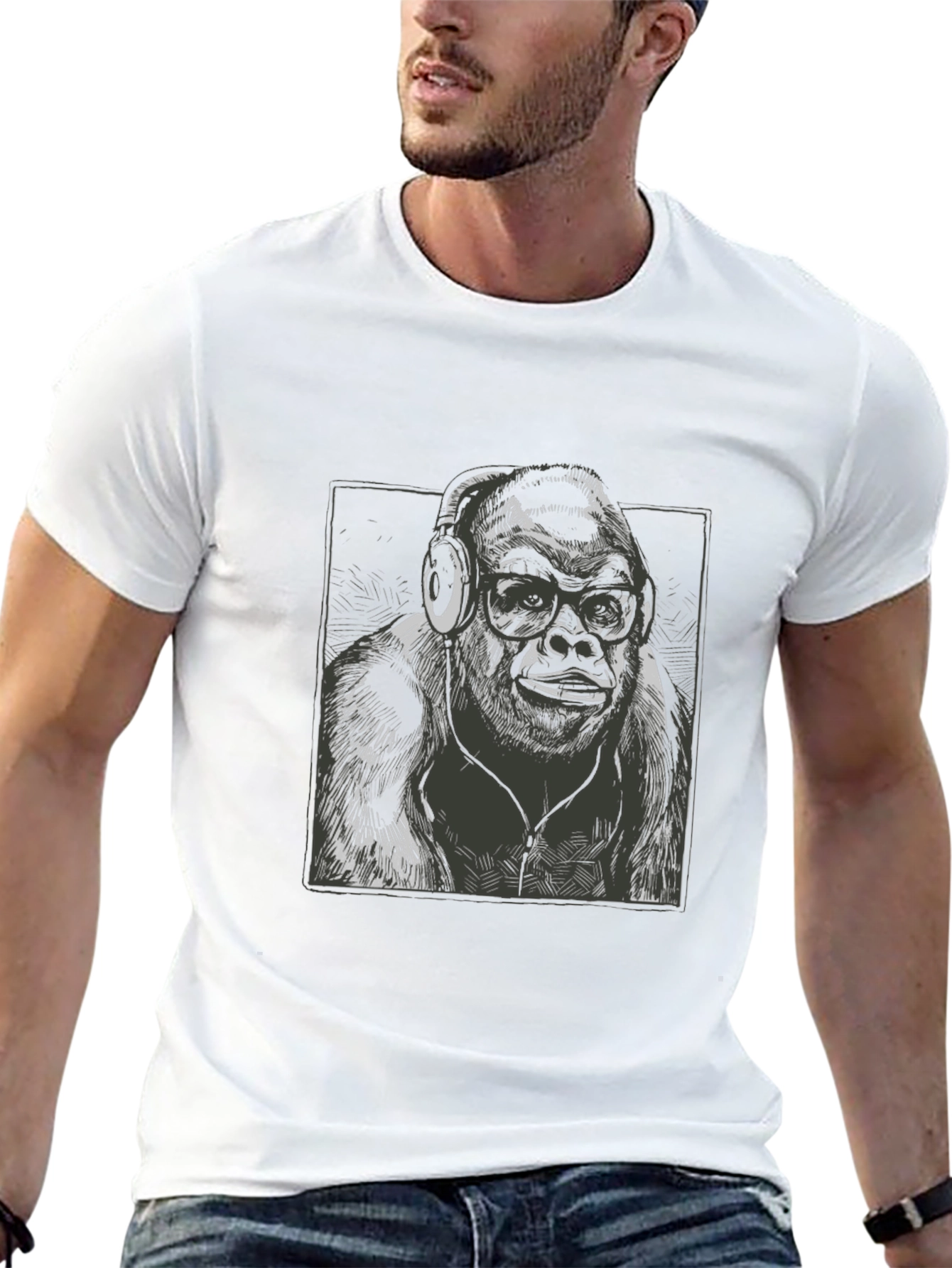 Cool Gorilla Tee: Hipster Ape with Headphones T-Shirt