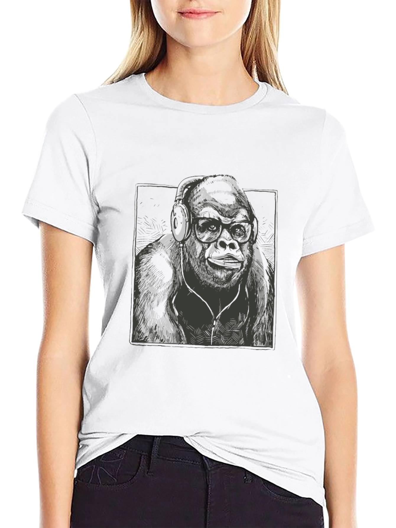 Cool Gorilla Tee: Hipster Ape with Headphones T-Shirt