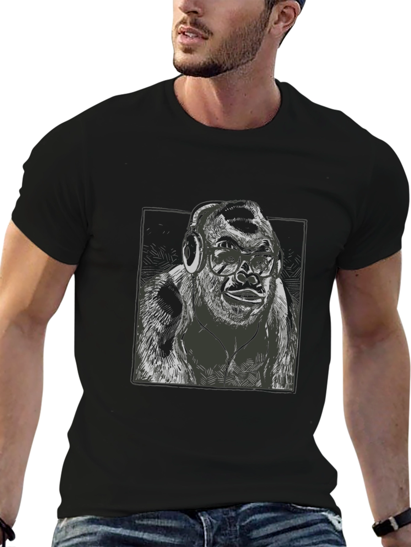 Cool Gorilla Tee: Hipster Ape with Headphones T-Shirt