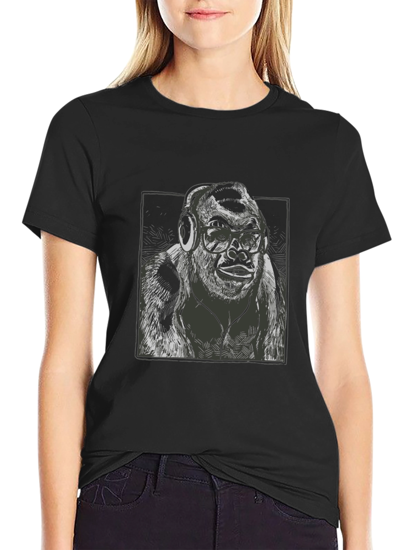 Cool Gorilla Tee: Hipster Ape with Headphones T-Shirt