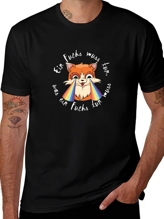 Ein Fuchs Muss Tun Rainbow T-Shirt - Black Cotton Tee
