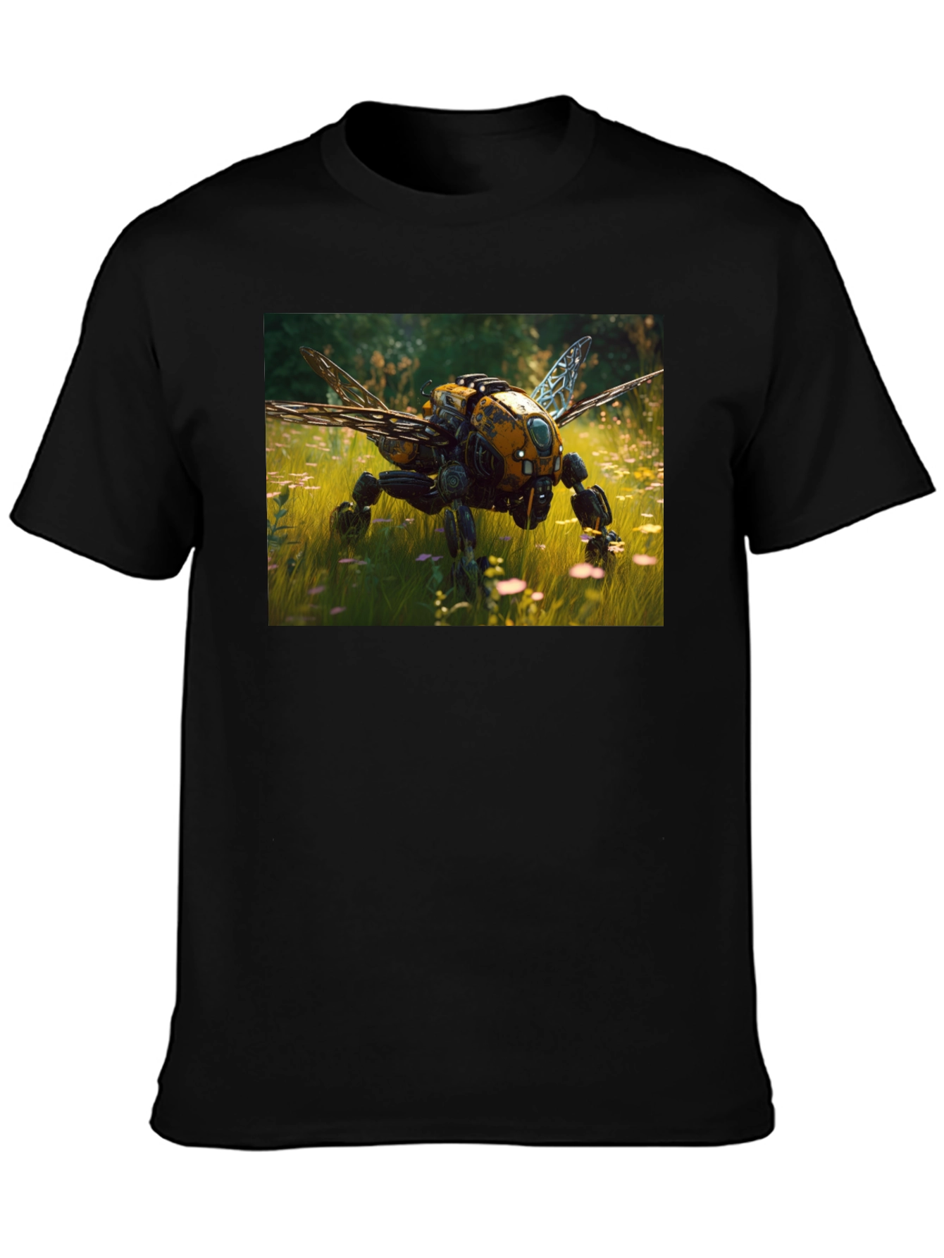 Robot Bee Graphic T-Shirt - Black
