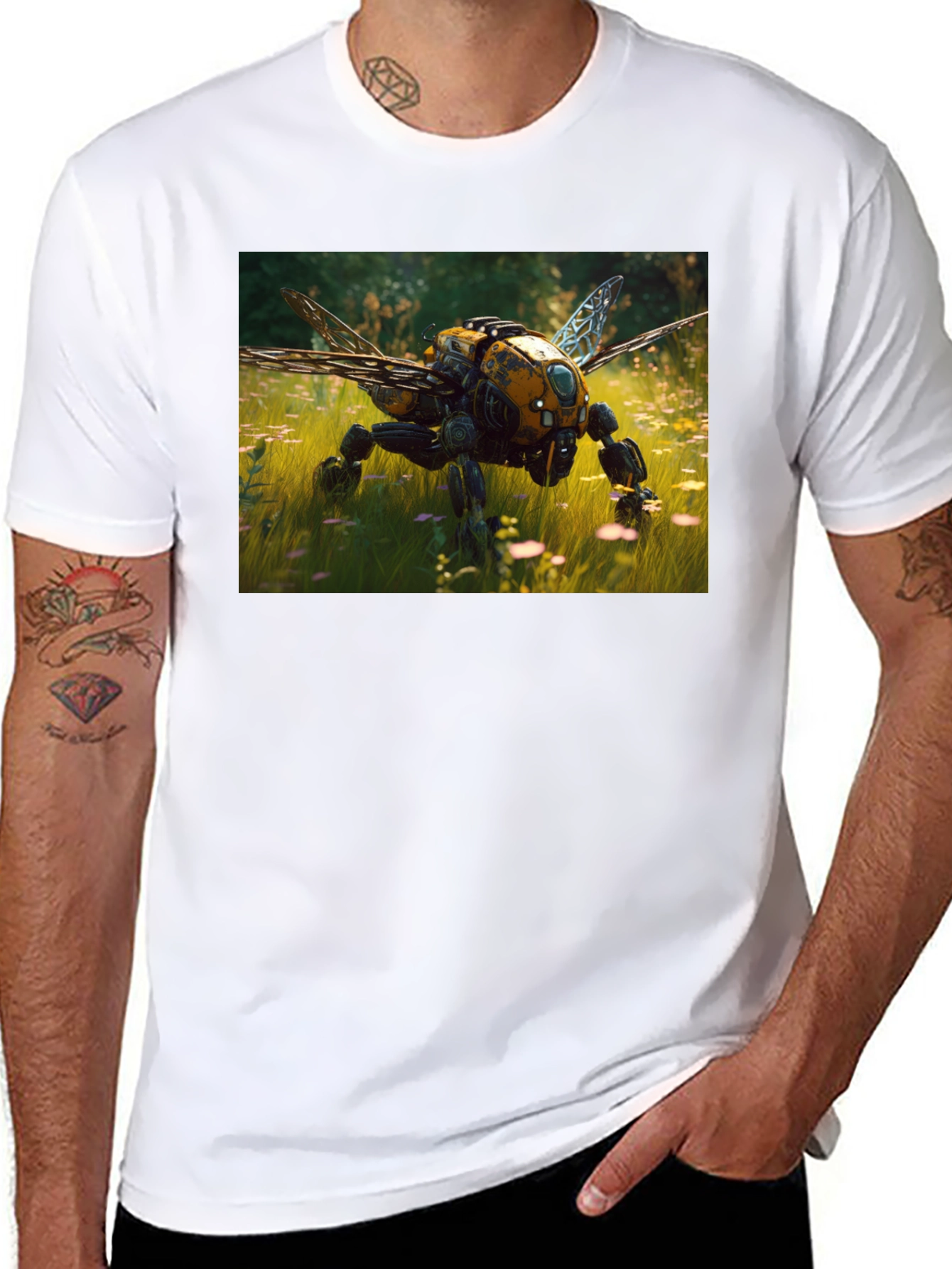 Robot Bee Graphic T-Shirt - Black