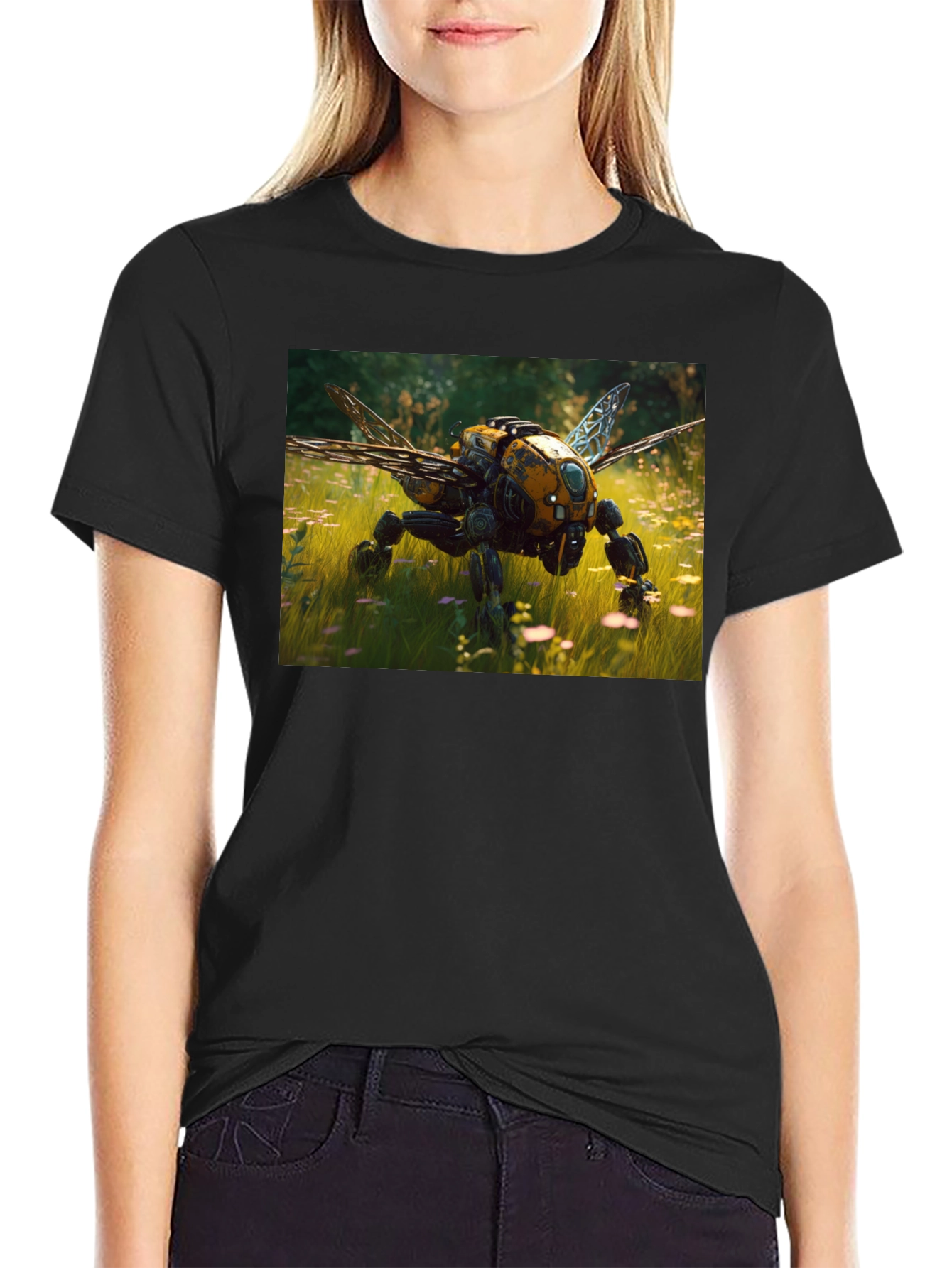Robot Bee Graphic T-Shirt - Black