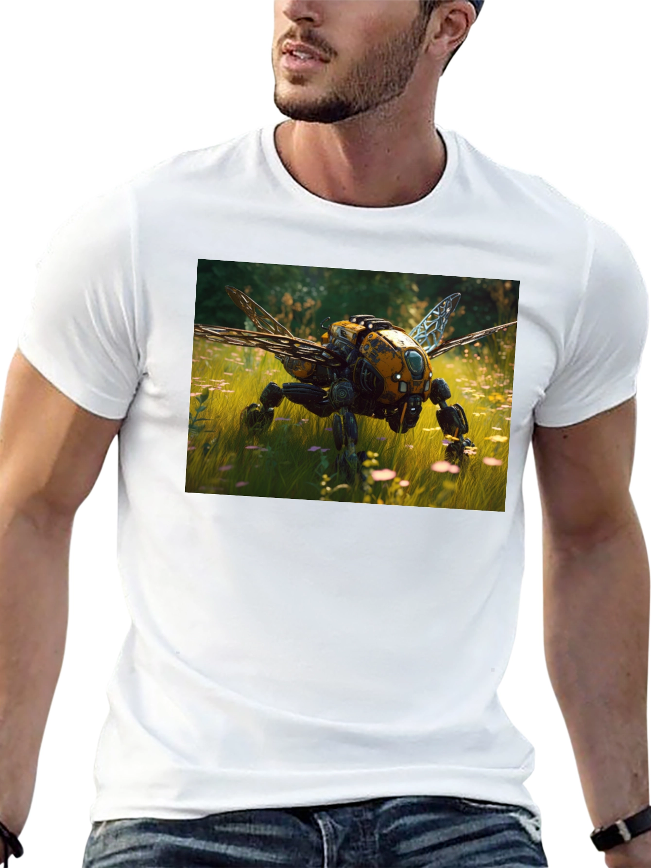 Robot Bee Graphic T-Shirt - Black