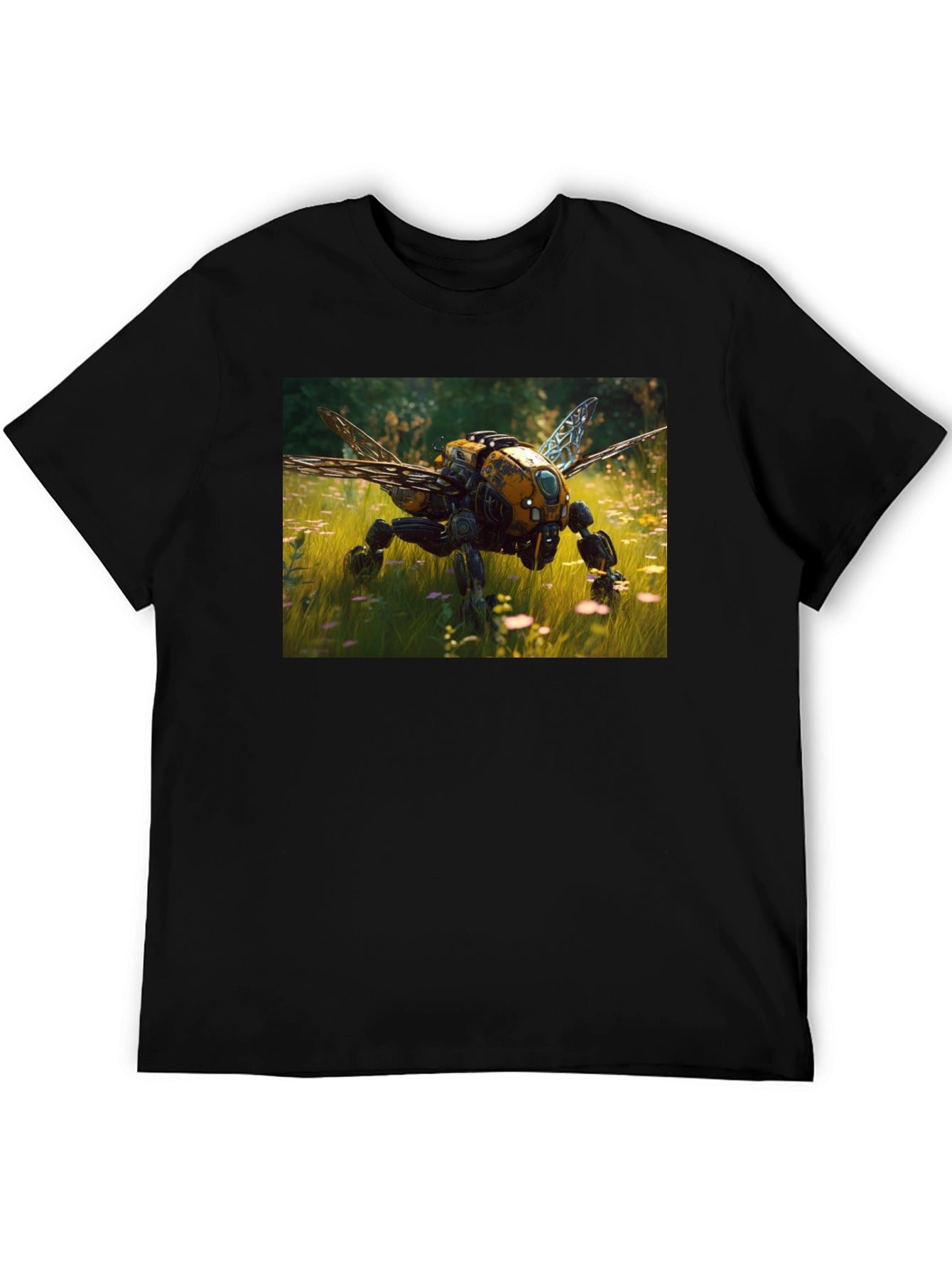 Robot Bee Graphic T-Shirt - Black