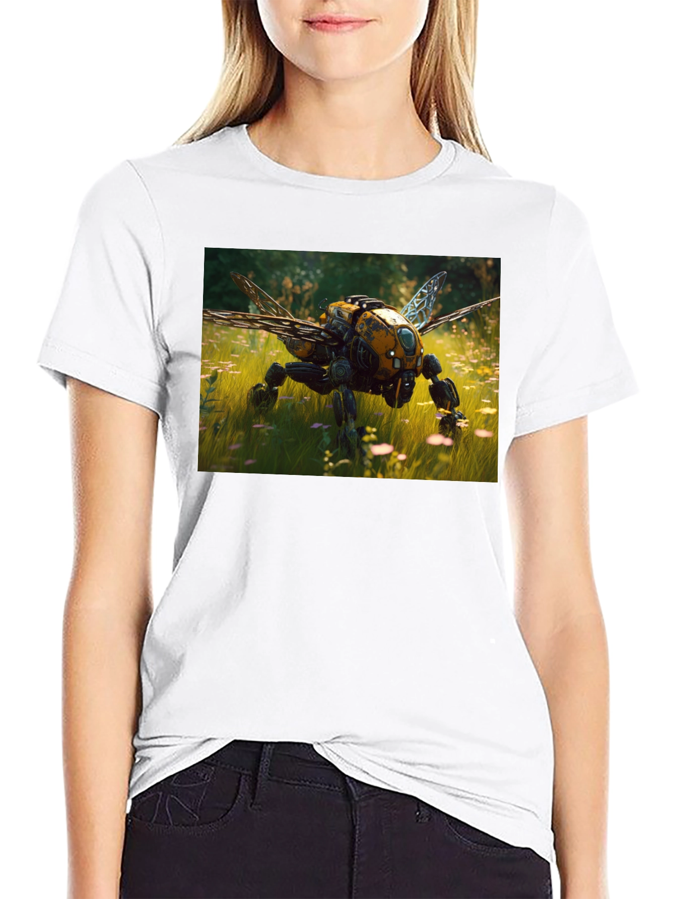 Robot Bee Graphic T-Shirt - Black