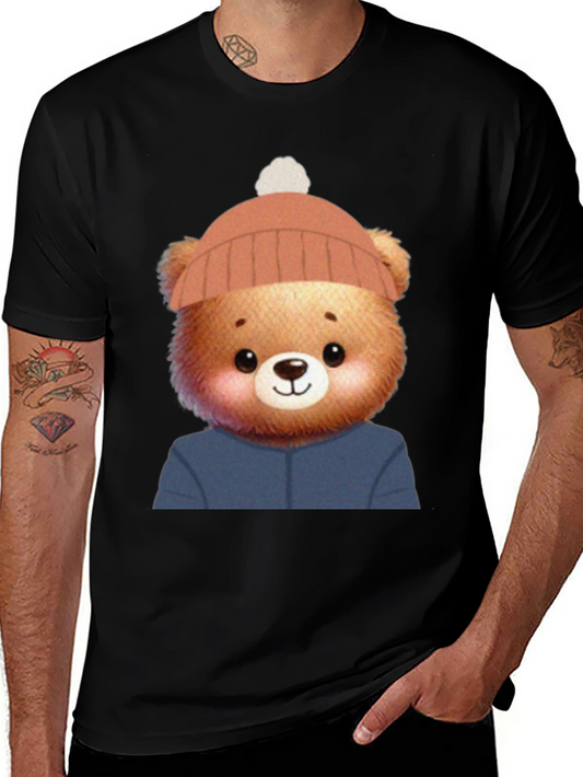 Cute Bear in Hat Graphic Tee - Unisex Black T-Shirt