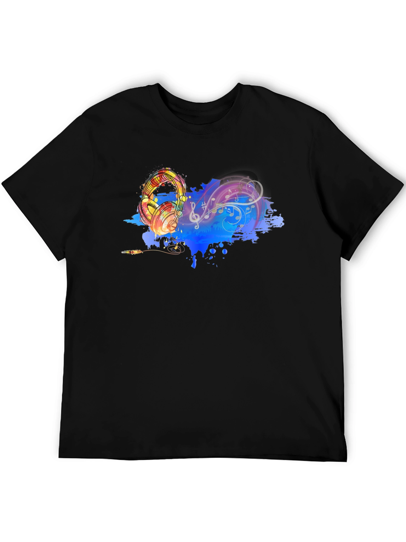 Music Lovers Graphic Tee - Headphones & Notes Design