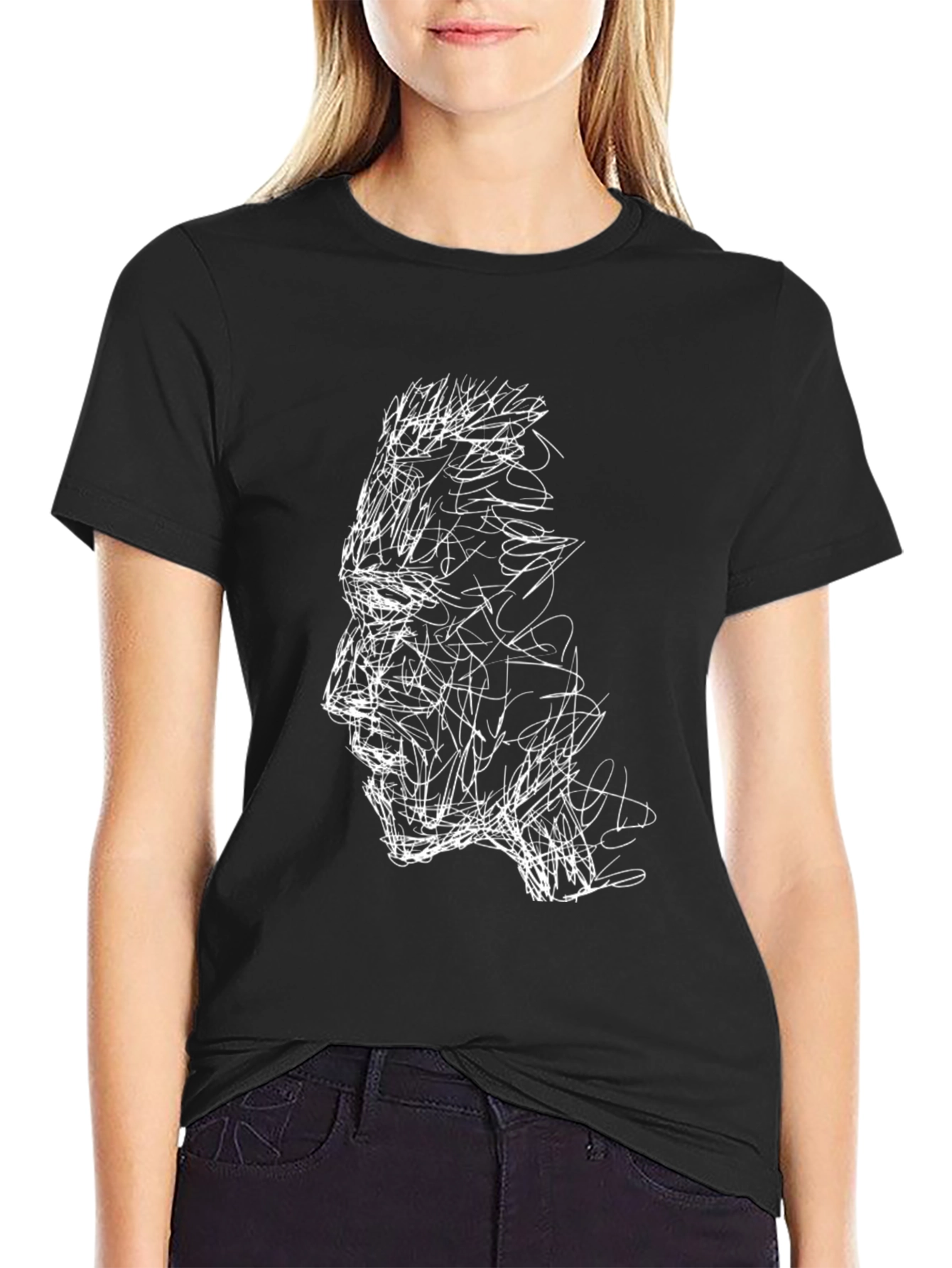 Abstract Face Graphic Tee - Stylish Black T-Shirt