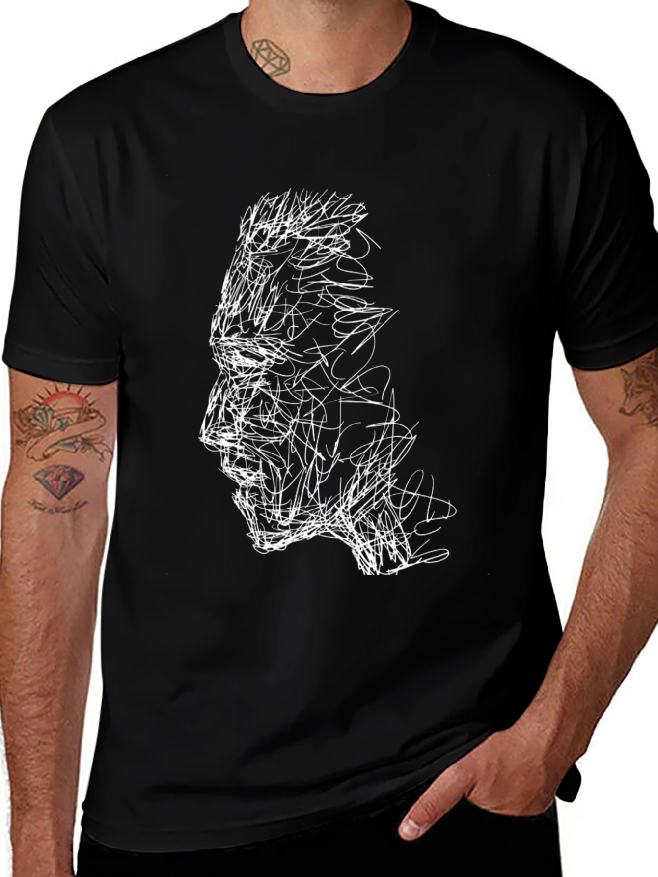 Abstract Face Graphic Tee - Stylish Black T-Shirt