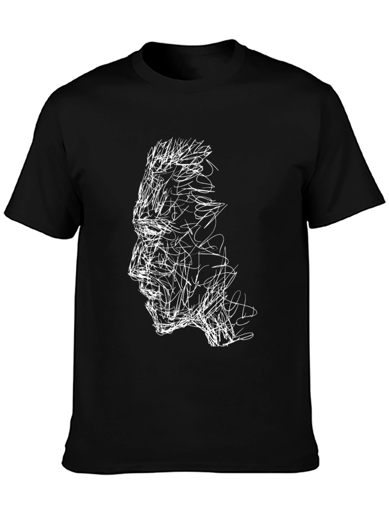Abstract Face Graphic Tee - Stylish Black T-Shirt