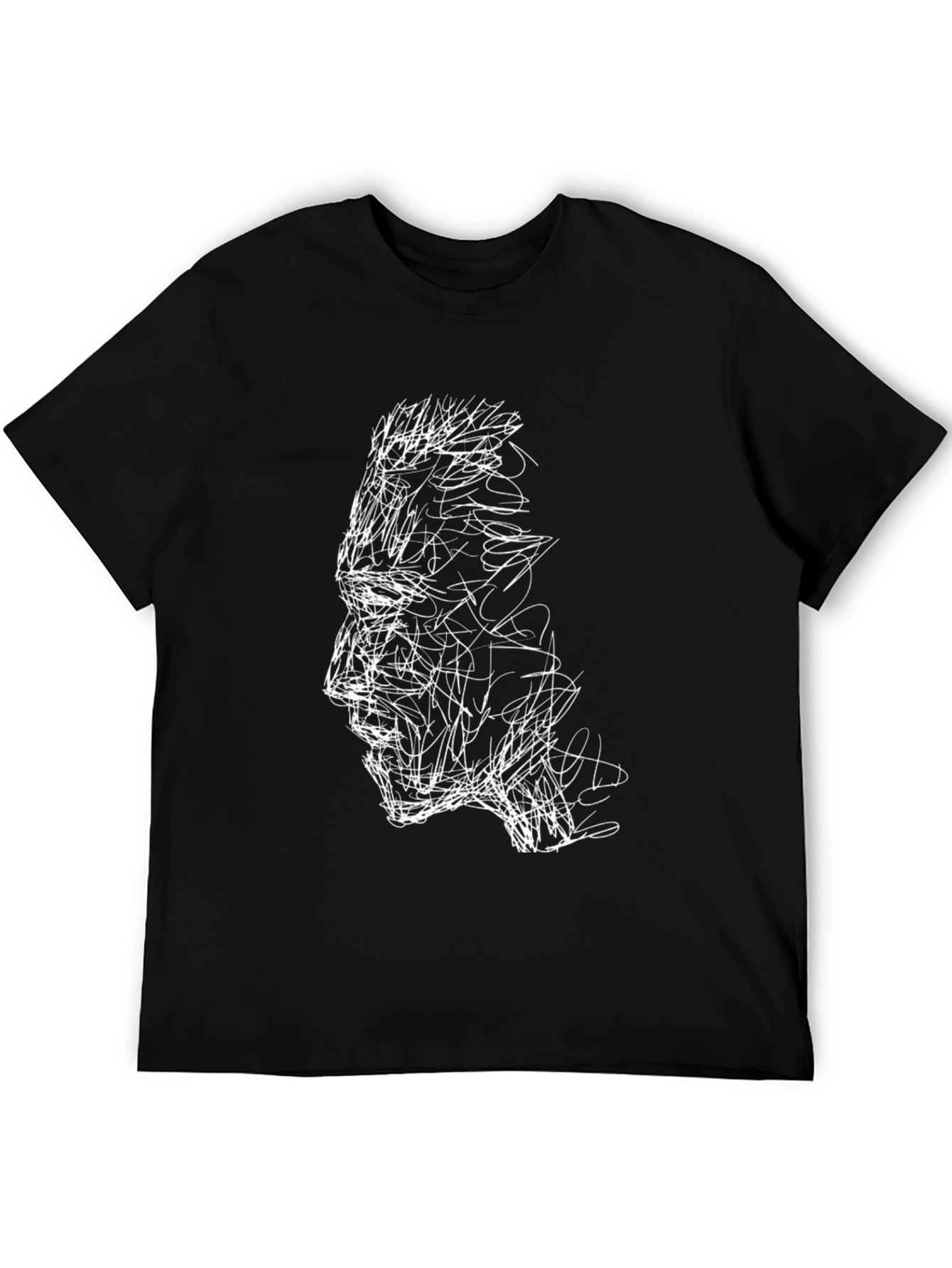 Abstract Face Graphic Tee - Stylish Black T-Shirt