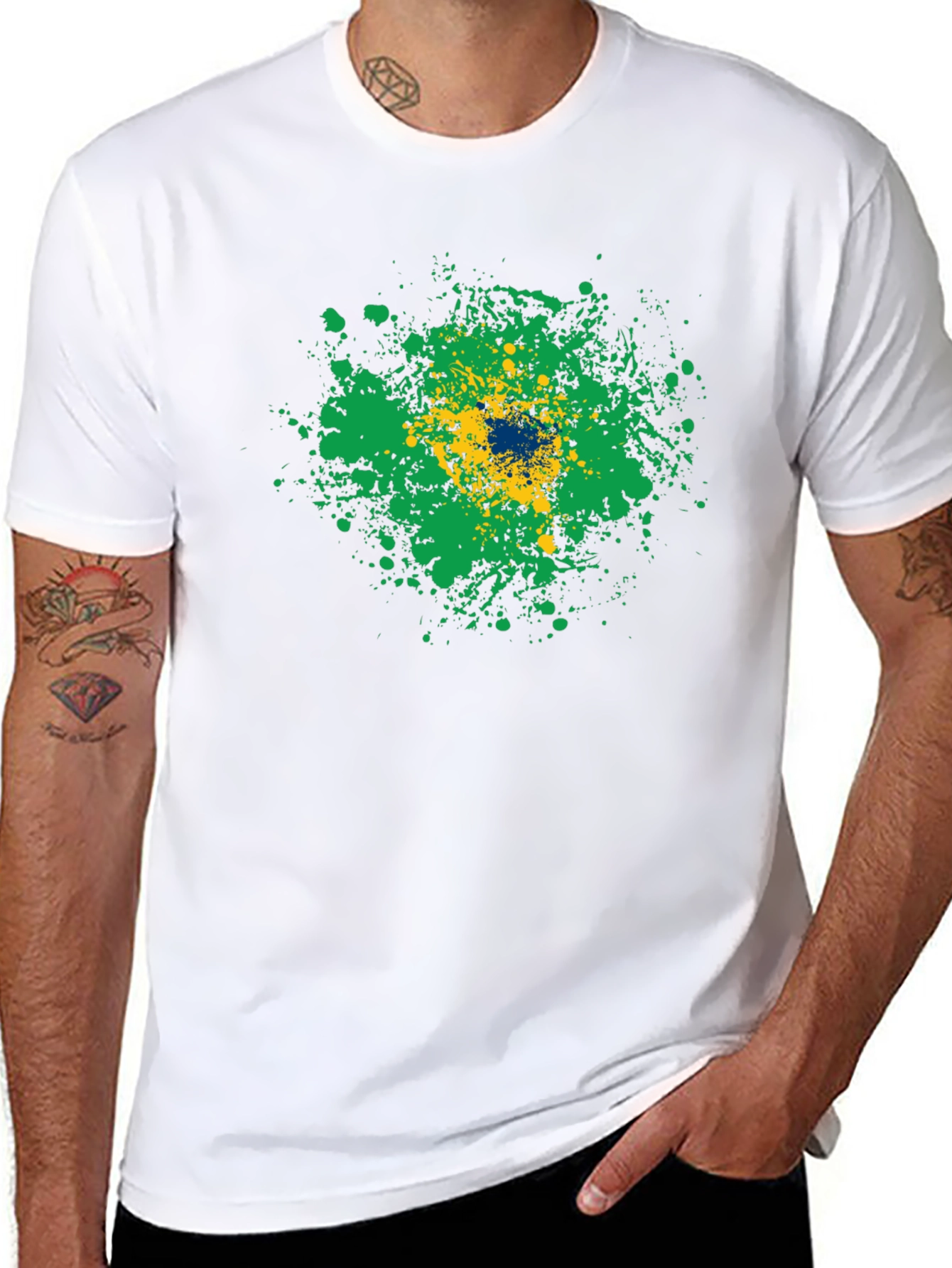 Brazil Flag Splatter Graphic T-Shirt