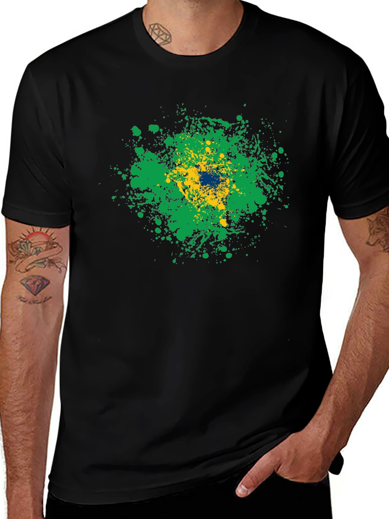 Brazil Flag Splatter Graphic T-Shirt