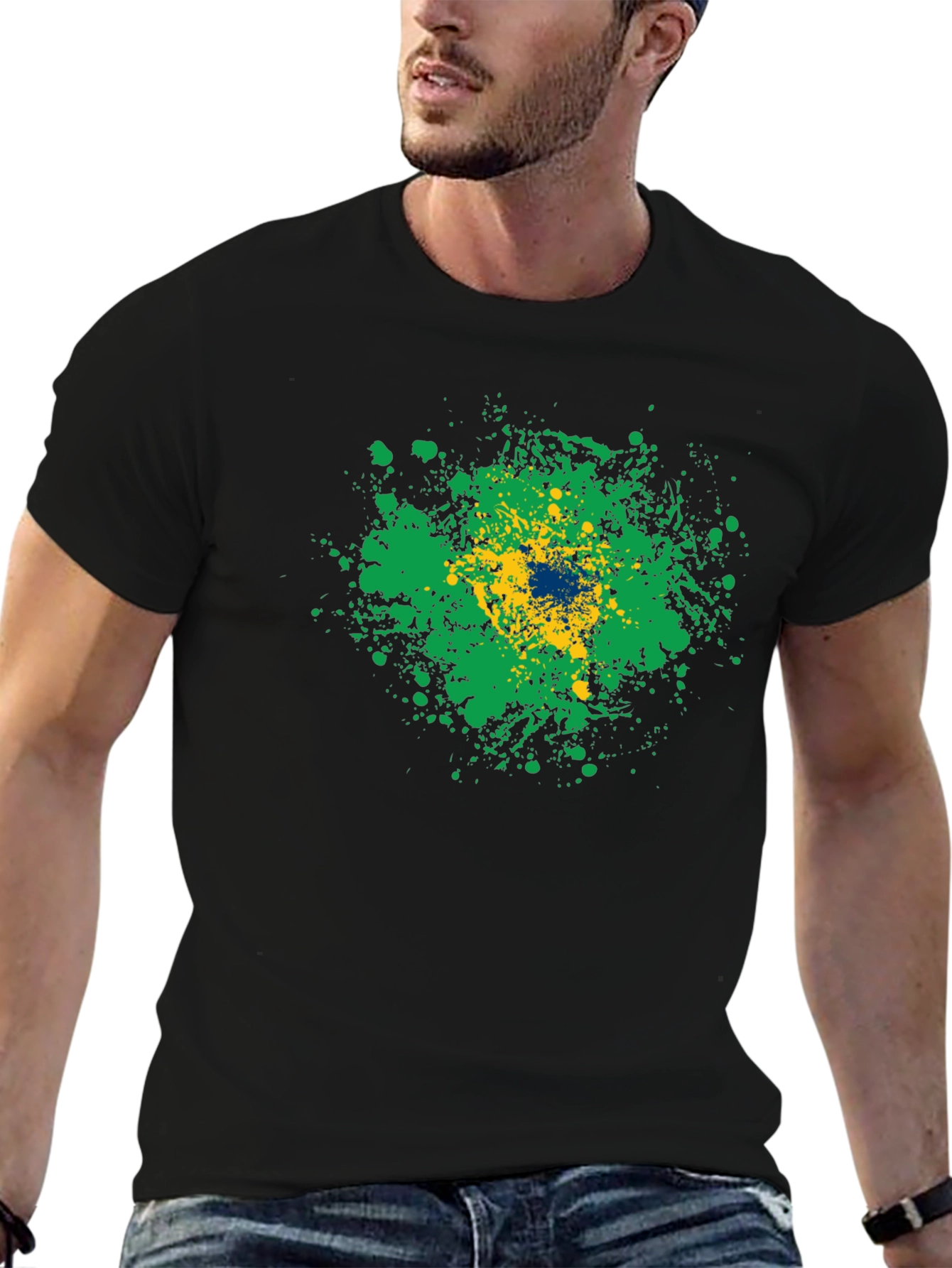 Brazil Flag Splatter Graphic T-Shirt