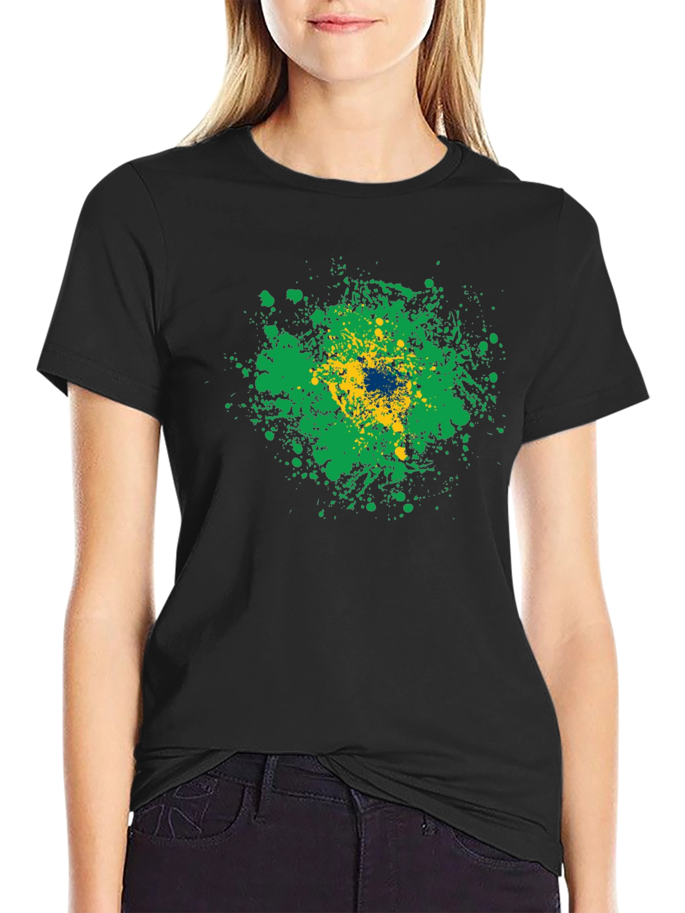 Brazil Flag Splatter Graphic T-Shirt