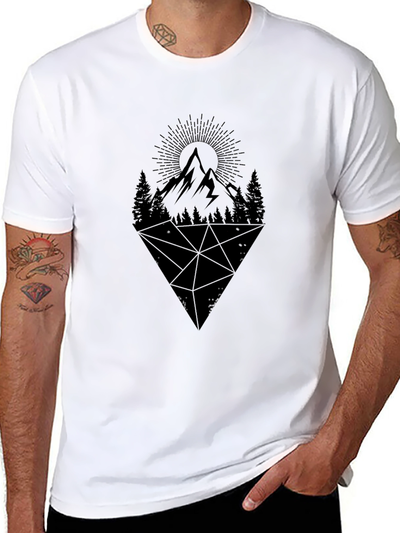 Geometric Mountain Graphic Tee - Black
