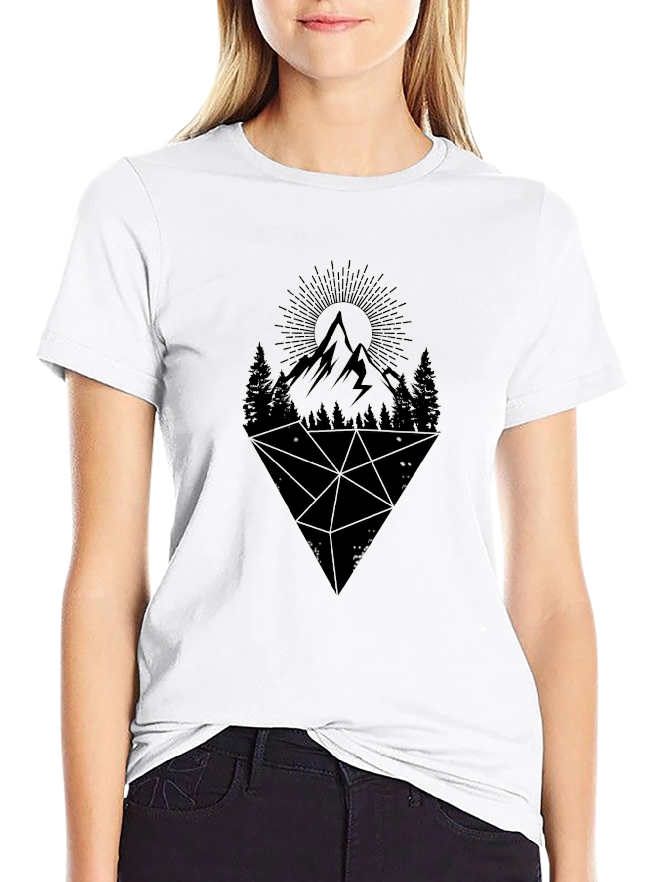 Geometric Mountain Graphic Tee - Black